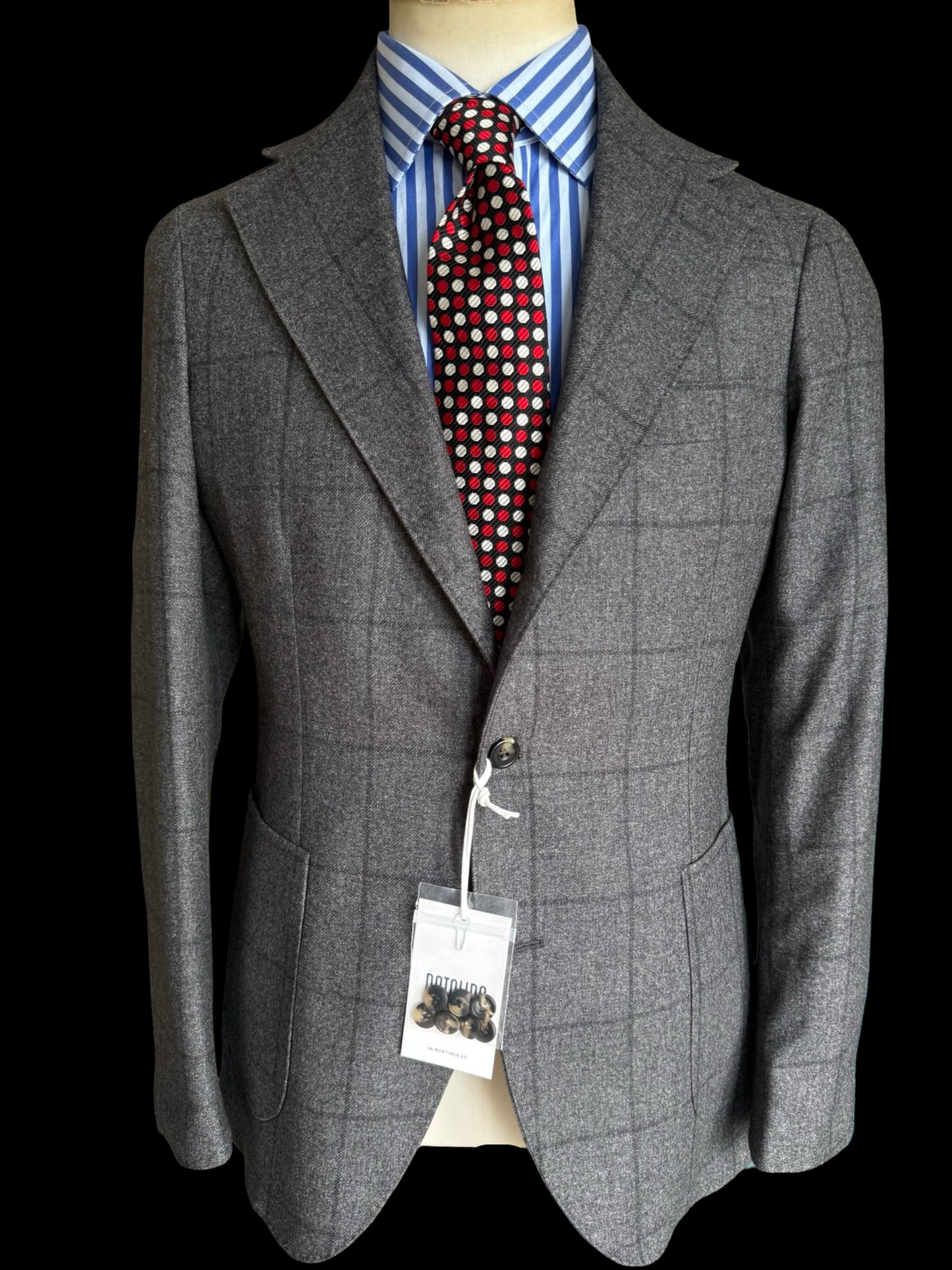 BNWT Natalino Mid Grey Flannel Sport Jacket 36R Wool Cotton Cashmere RRP £470