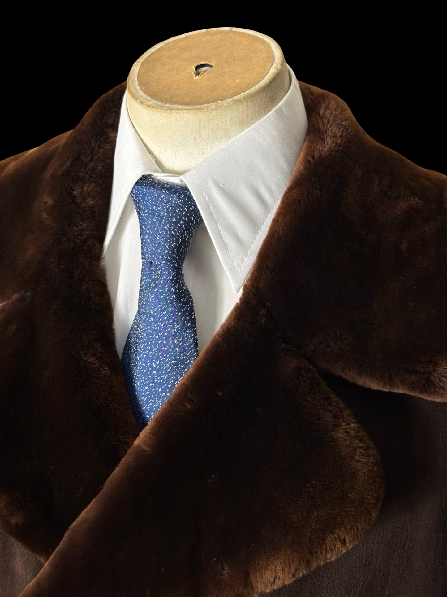 Vintage Men’s Double Breasted Sheepskin Overcoat 46” Dark Brown Back Belt
