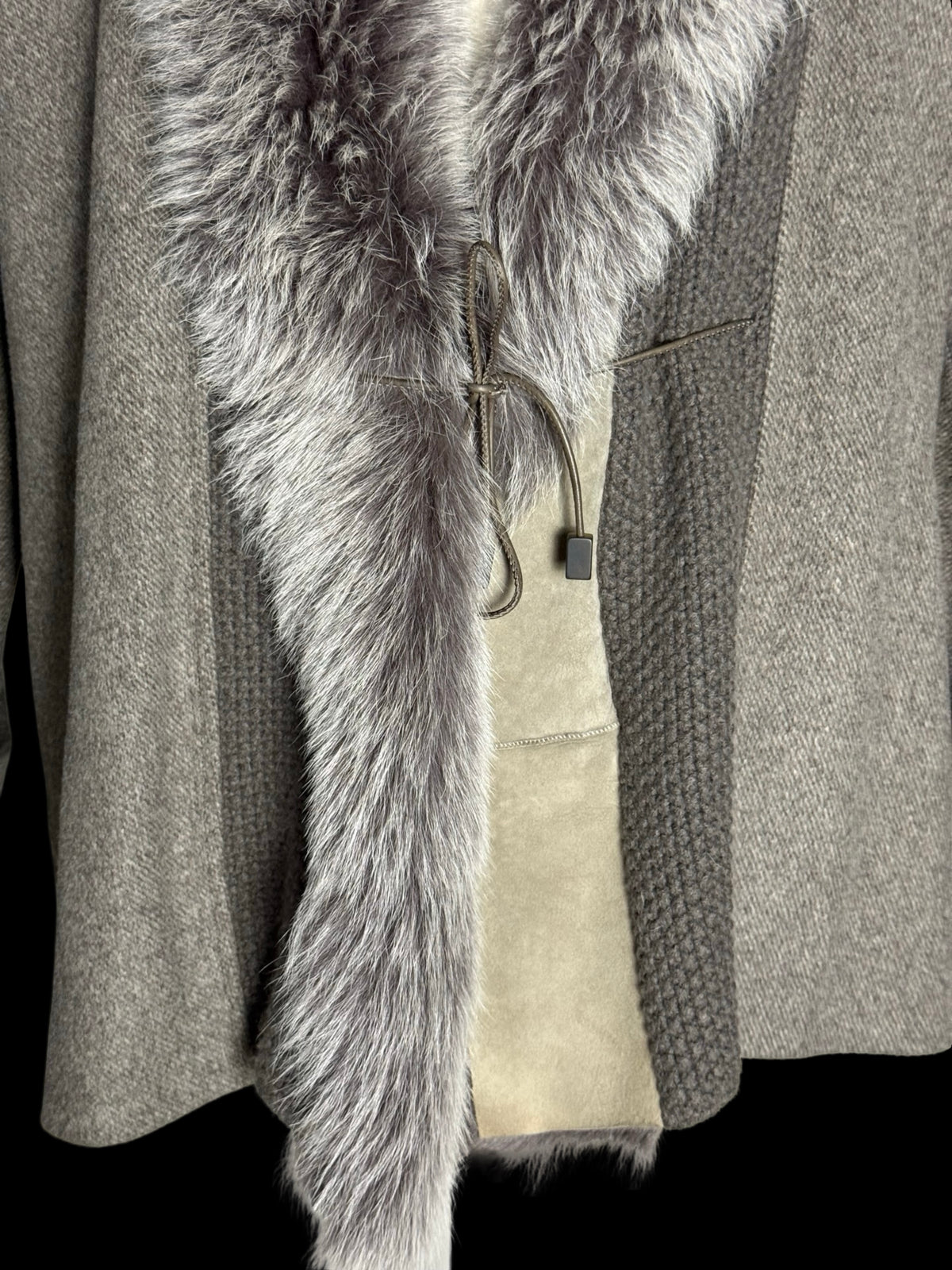 Fabiana Fillippi Wool Cashmere Cape Coat Fur Collar Size UK12 IT44 Luxury