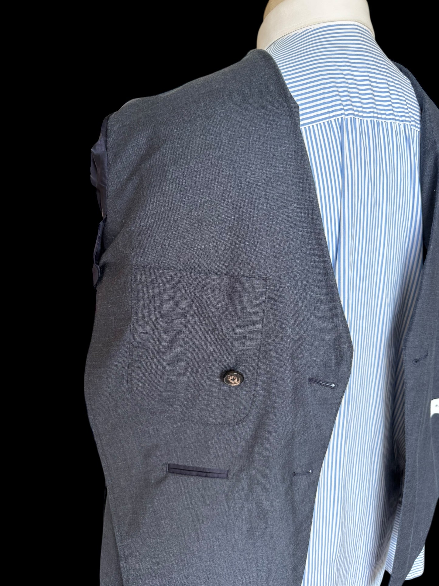 Men’s Reiss Double Breasted Suit 40R / W34” Slim Fit Wool Linen Silk Blue