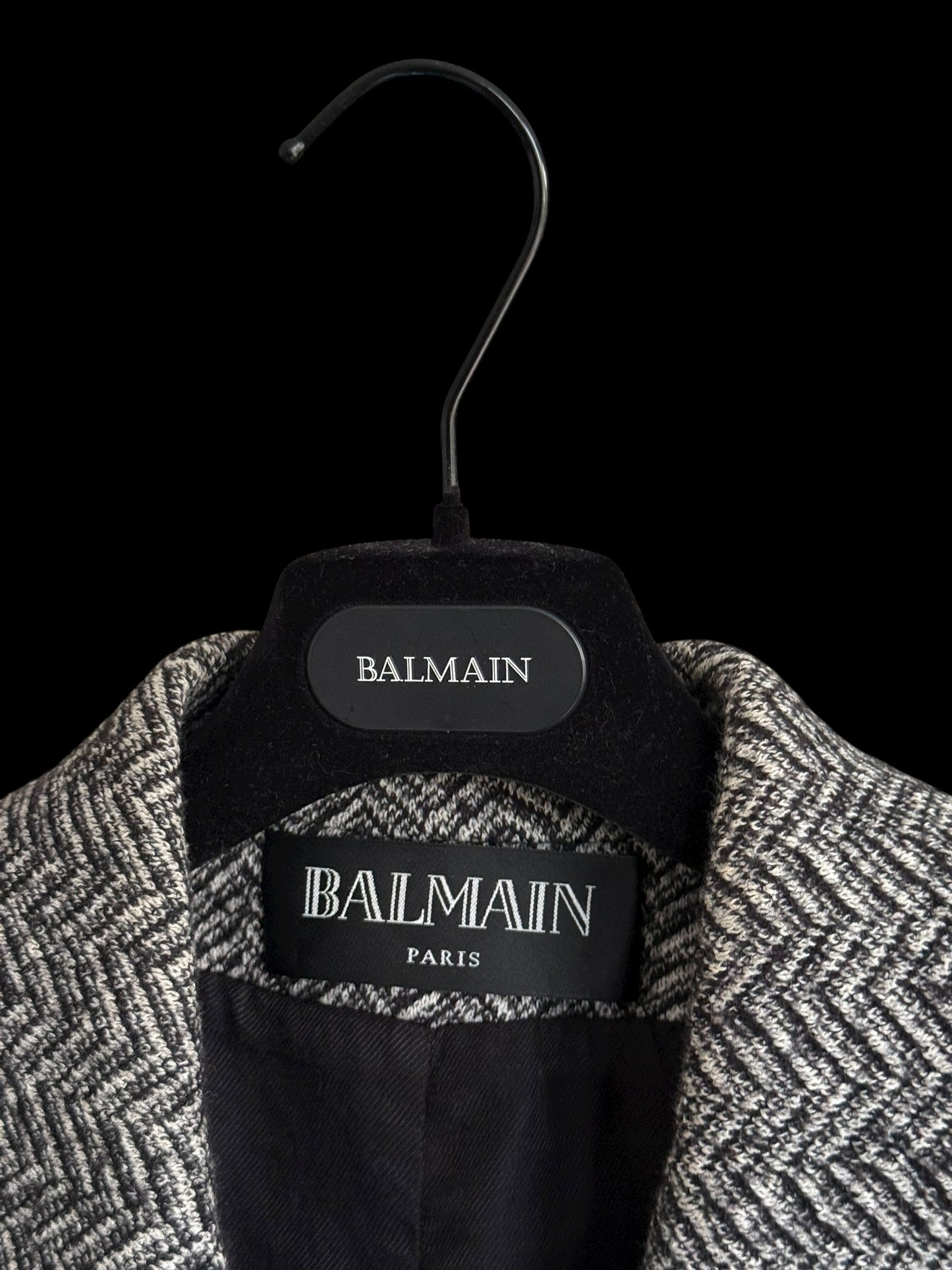 Balmain Double Breasted Black White Herringbone Tweed Fitted Blazer 44 RRP £2k+