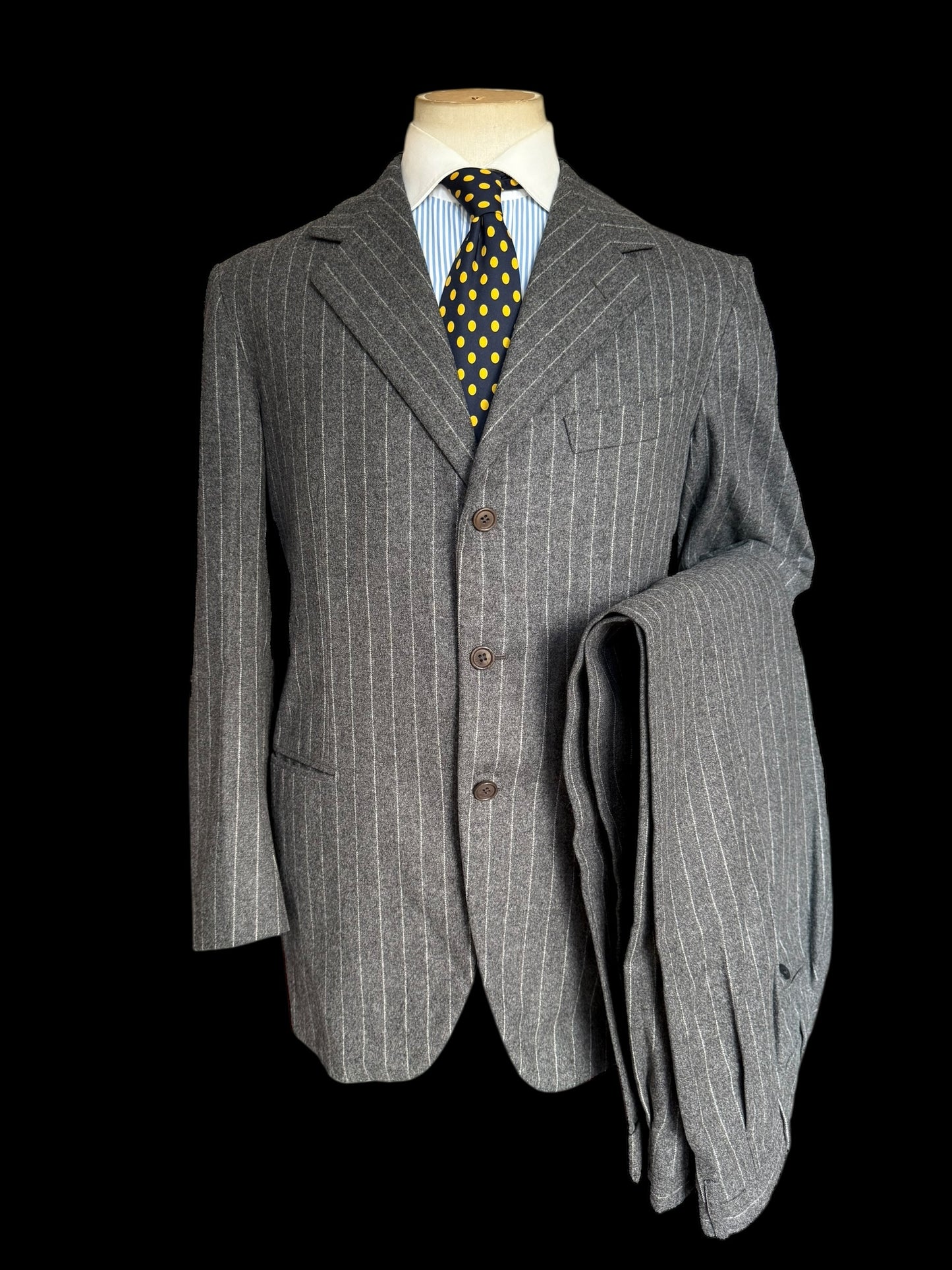 Bespoke Tommy Giulio Caraceni Grey Flannel Suit 42S/ W34 Chalk Stripe 40’s Style