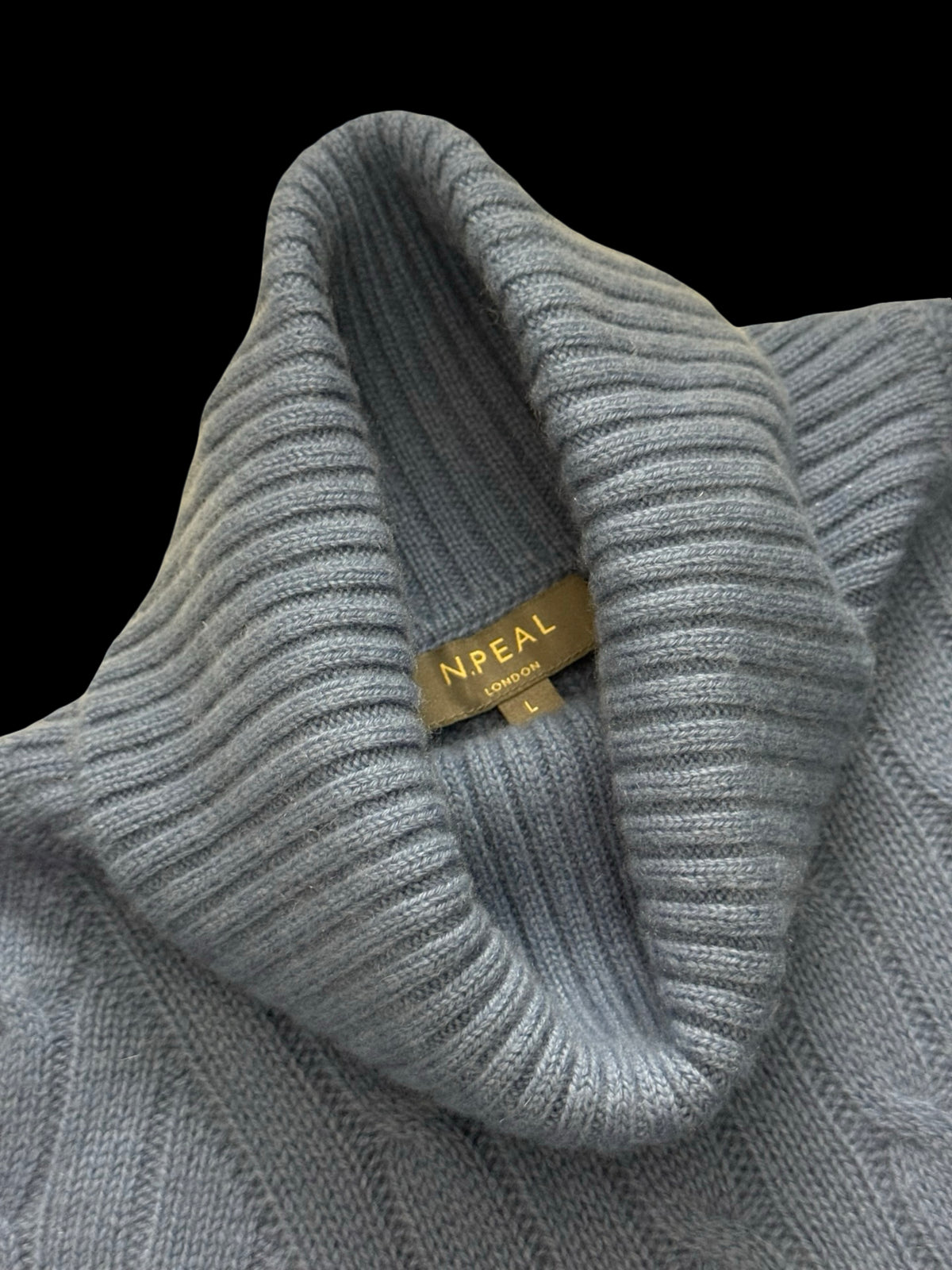 Women’s N Peal Blue Cashmere Cableknit Roll Neck Jumper Large RRP £325