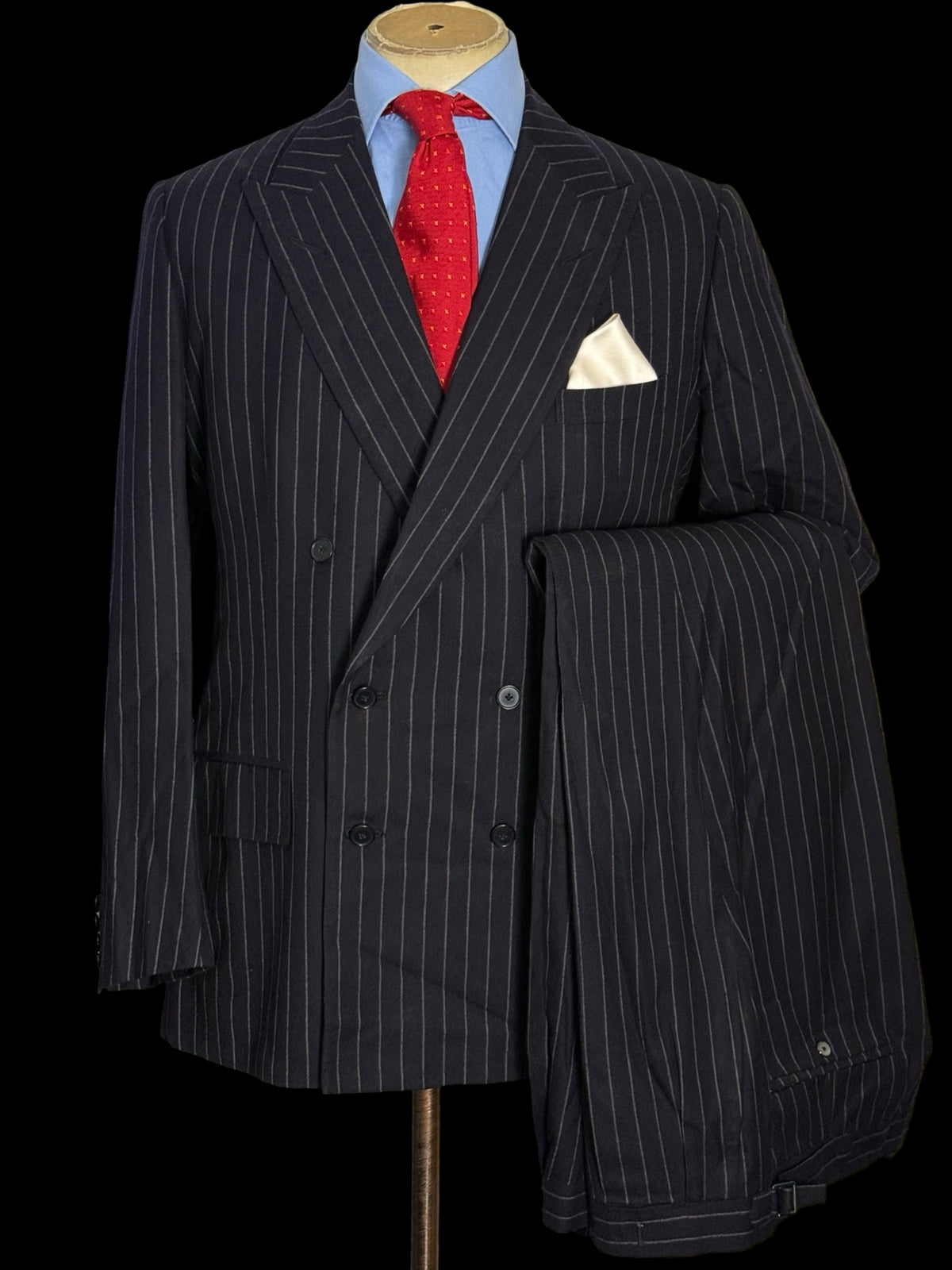 Bespoke Savile Row Navy Double Breasted Chalk Stripe Suit 42R / W36R