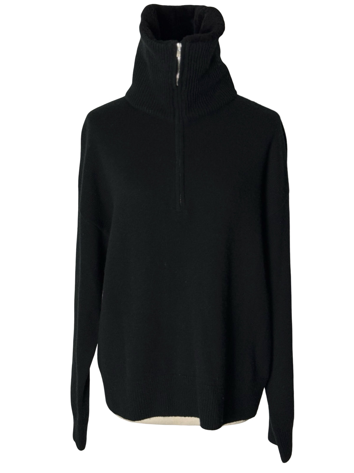 Women’s N.Peal Black Cashmere Zip Neck Jumper Shearling Collar Size M RRP £795