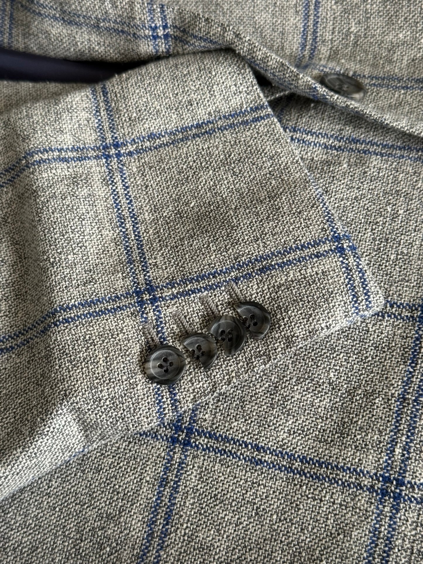 Suit Supply Lazio Wool Silk Linen Suit 38R / W36” Grey Blue Check