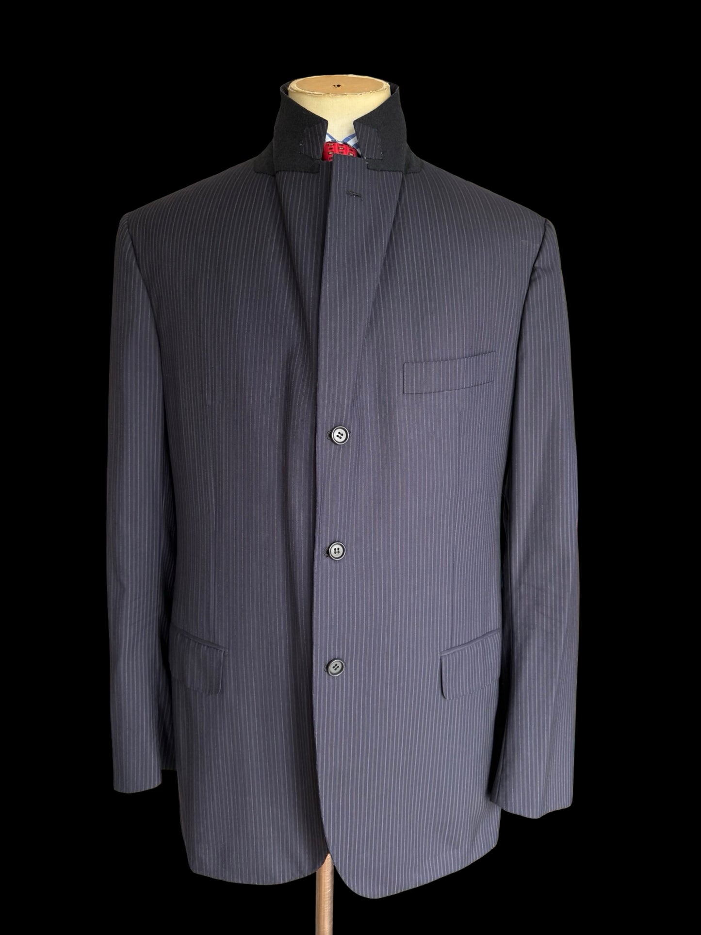 Kiton Navy Blue Pinstripe Suit 44L / W38L Blanc Blu Super 180’s Wool 2 Roll 3 14 Micron