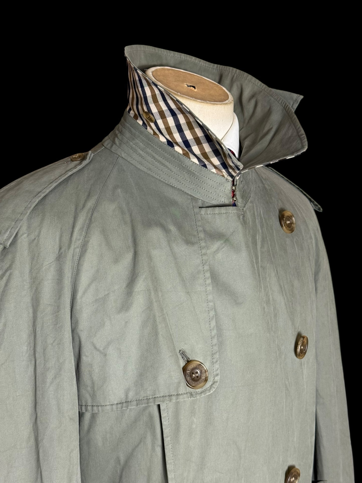 Vintage Men’s Aquascutum Sage Green Belted Trench Coat Size 42” Made In England