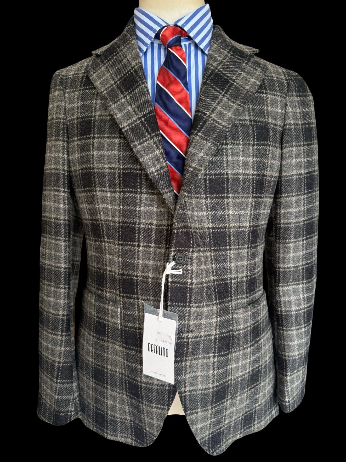 BNWT Natalino Check Tweed Sport Jacket 36R Moon Wool RRP £480
