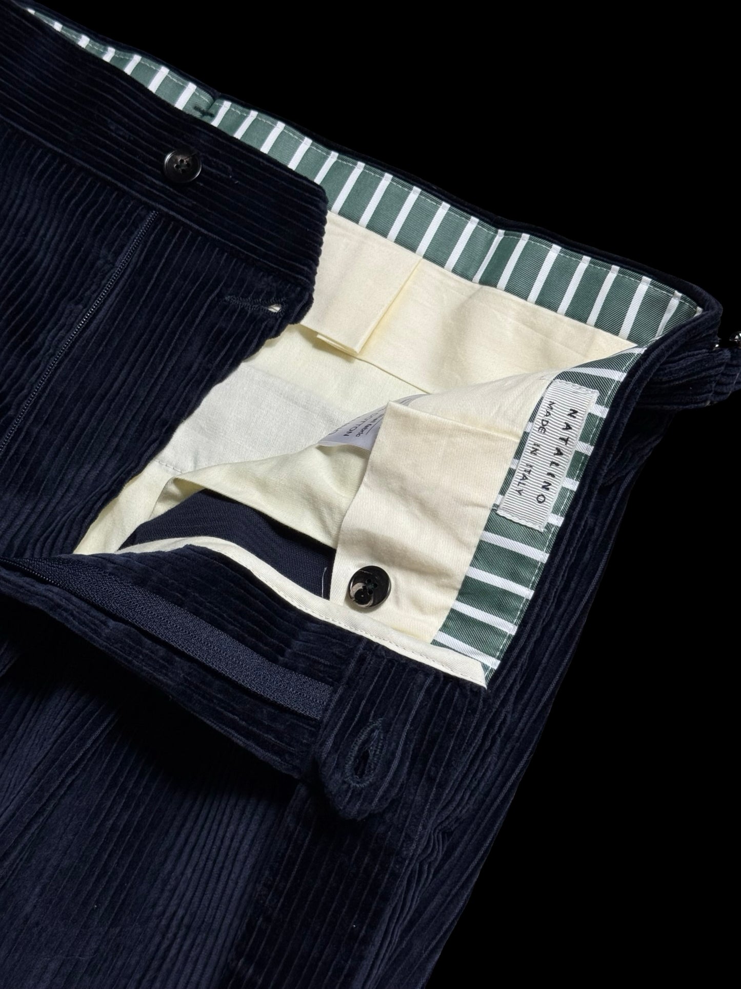 Natalino Navy Blue Corduroy Pleat Front Trousers W32S RRP £185