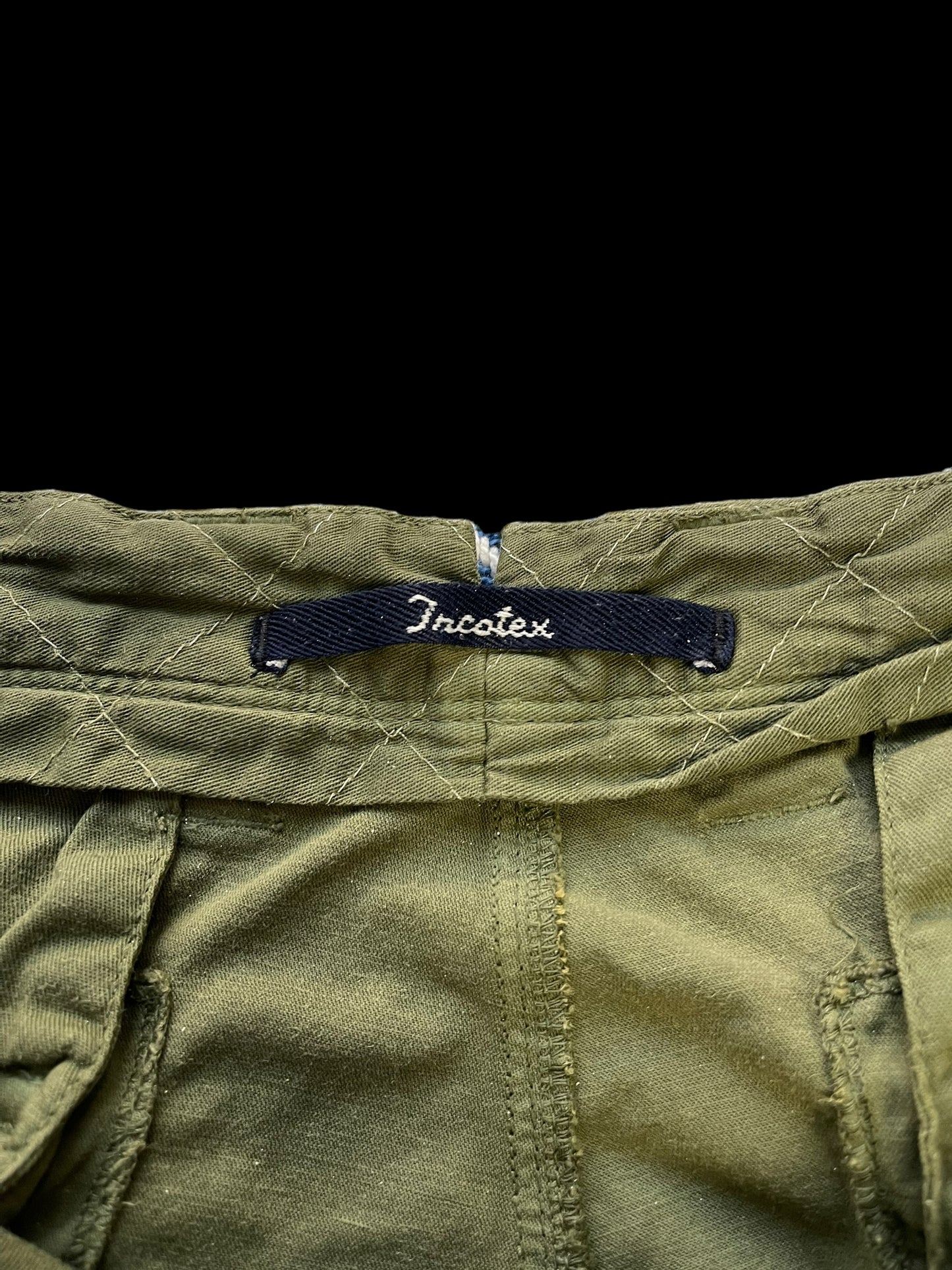 Incotex Slacks Cargo Trousers 34” Khaki Green Cotton Linen