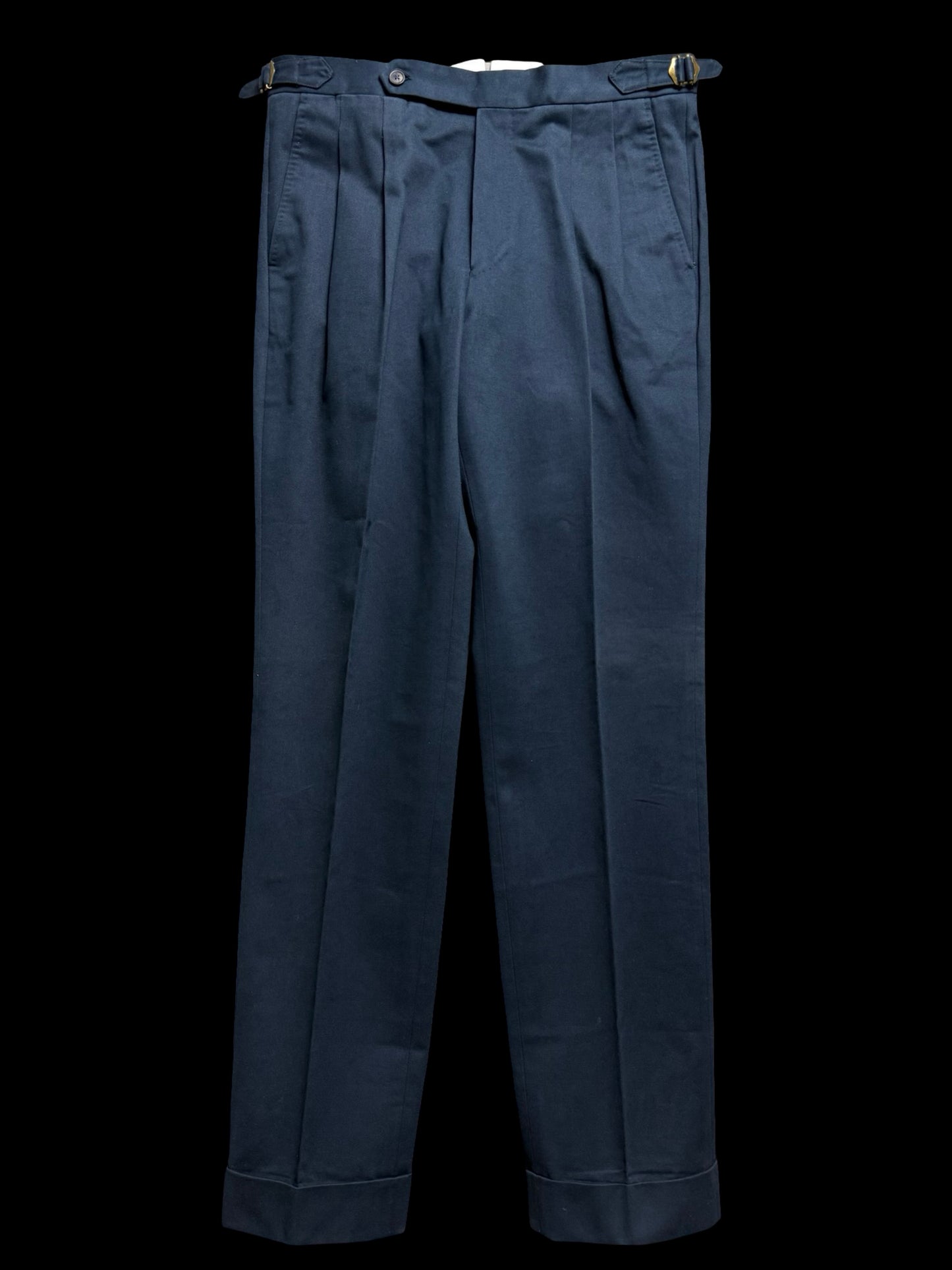 Natalino Navy Blue Cotton Drill Pleat Front Trousers W32R RRP £165