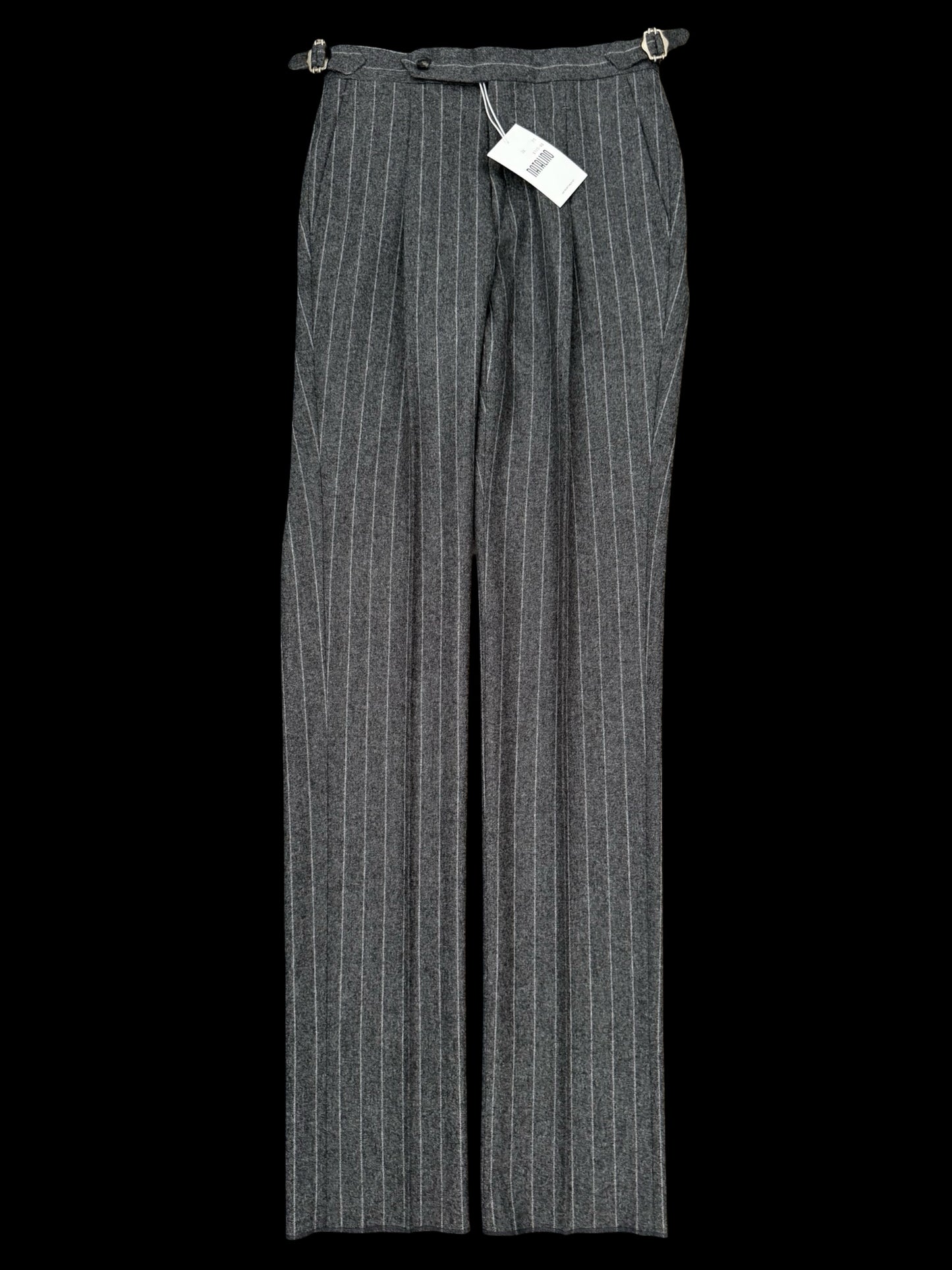 BNWT Natalino Pleat Front Trousers W28” Light Grey Flannel Wool Chalk Stripe RRP £195