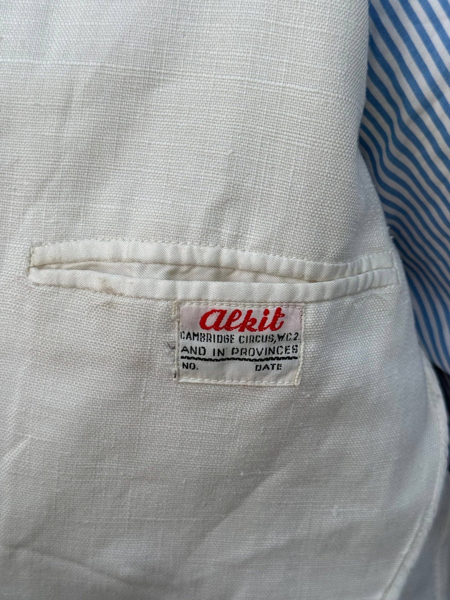 Men’s Alkit 1950’s Bespoke White Linen Double Breasted Blazer 40S Savile Row