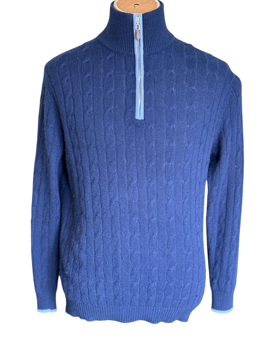 Men’s N. Peal Albemarle 1/4 Zip Organic Cashmere Jumper Navy Size Large SS19 RRP £395