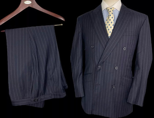 Richard James Savile Row Bespoke Double Breasted Navy Suit 46L /42x31” Pinstripe