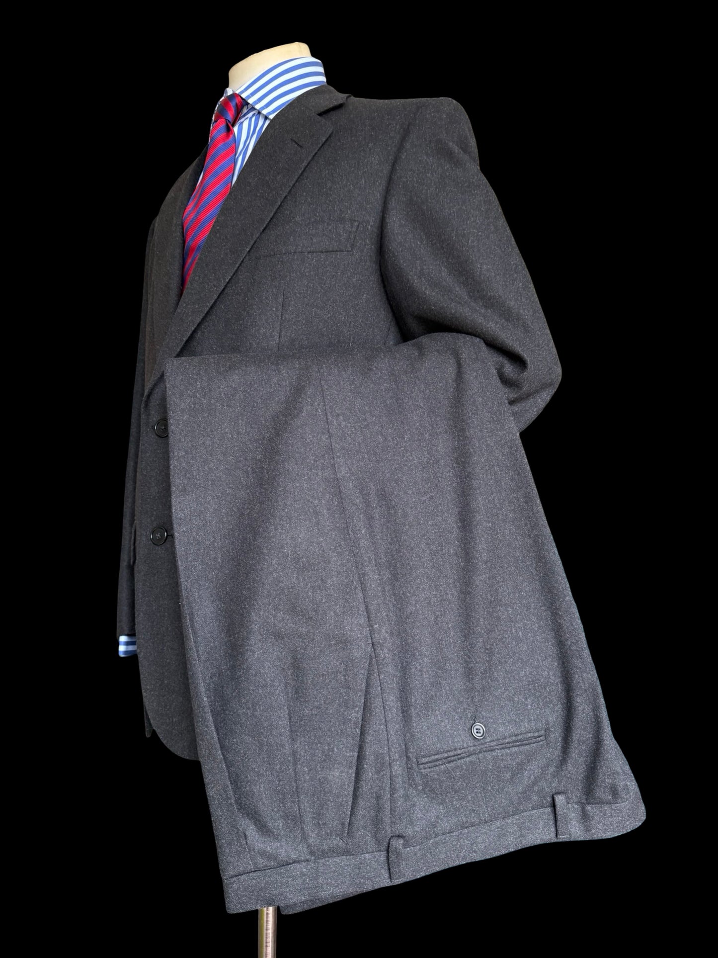 Vintage Gieves & Hawkes Dark Grey Flannel Wool Suit 44R / W40R Heavyweight