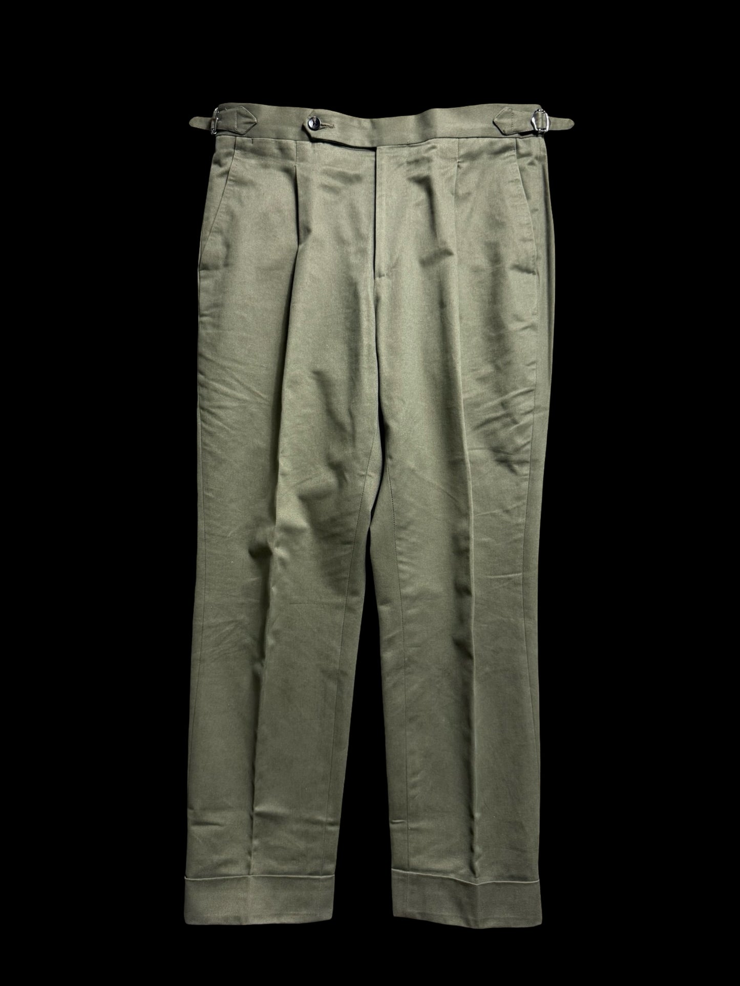 Natalino Pleat Front Military Green Trousers W32S Cotton Drill RRP £165