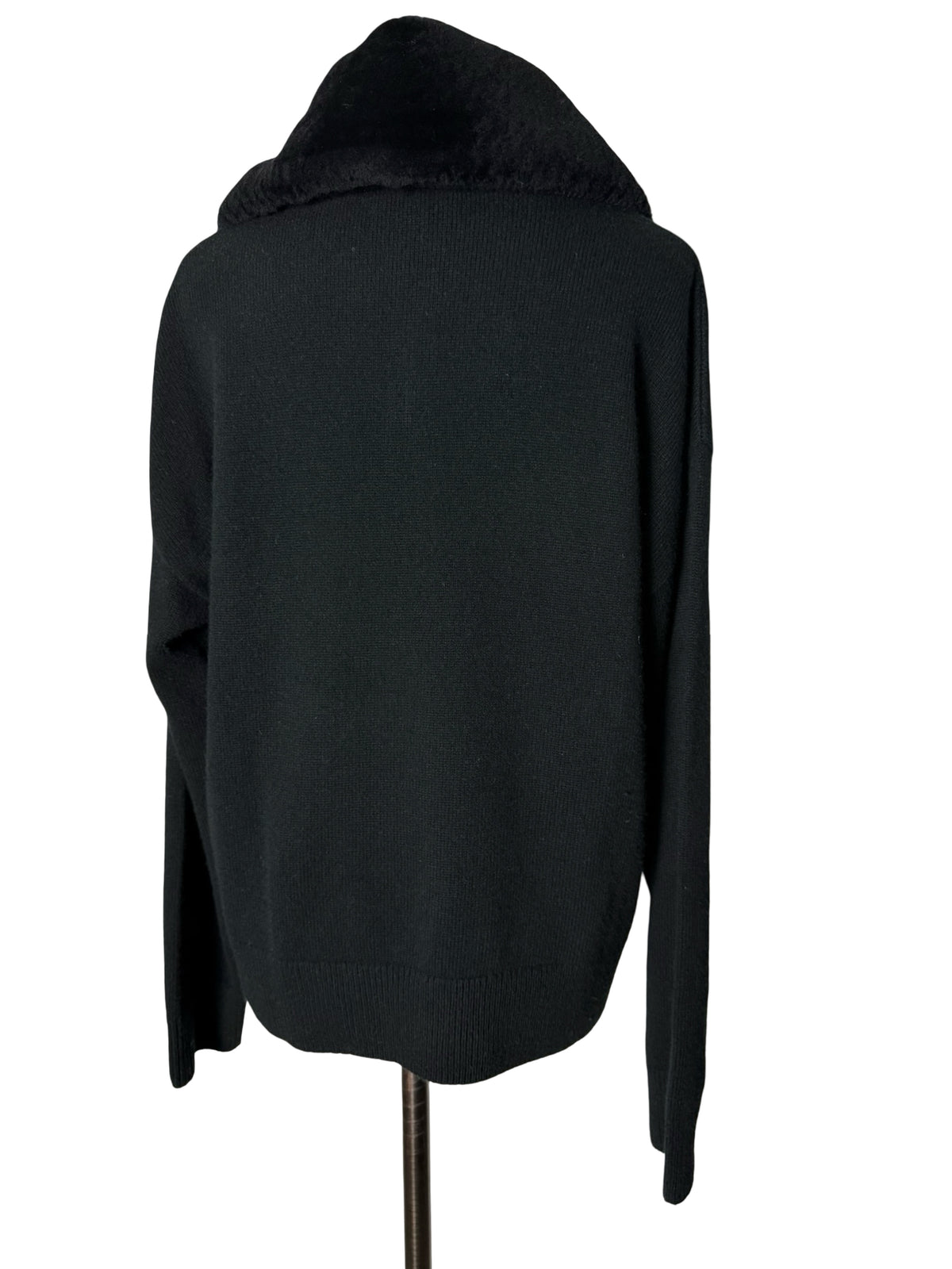 Women’s N.Peal Black Cashmere Zip Neck Jumper Shearling Collar Size M RRP £795