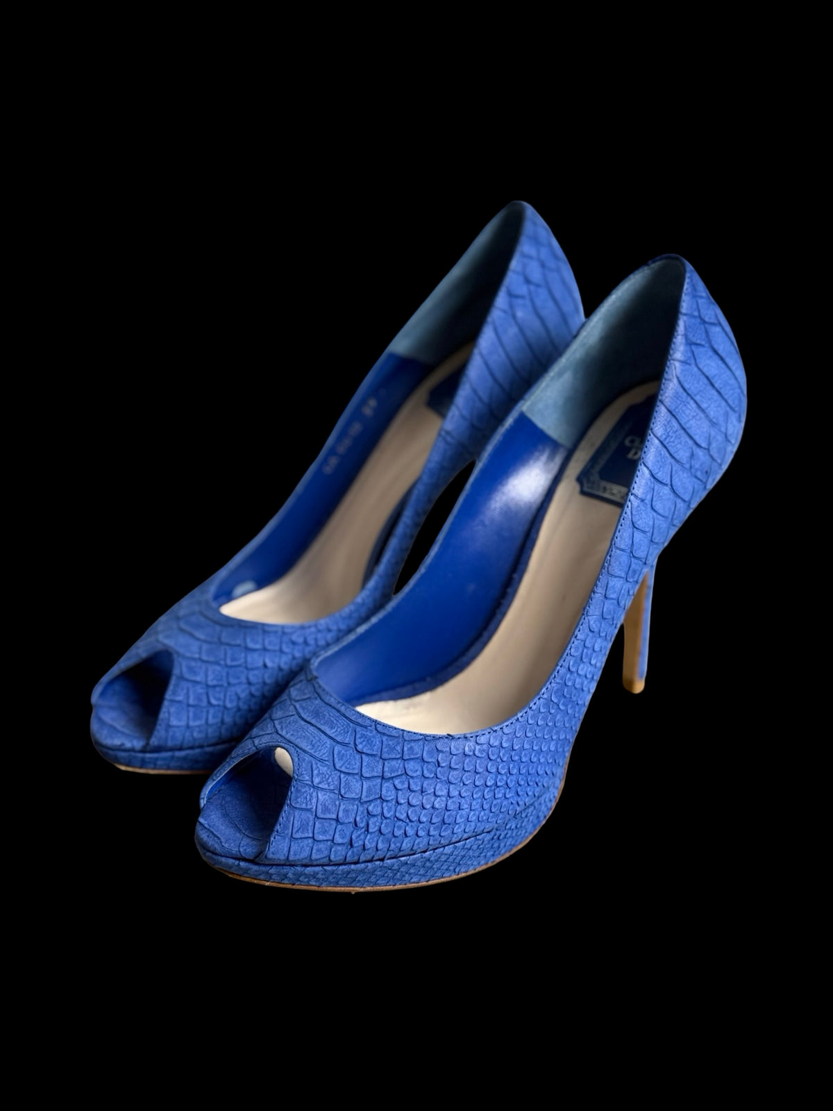 Christian Dior Blue Python-Embossed Leather Peep-Toe Heels EU39.5 UK6.5