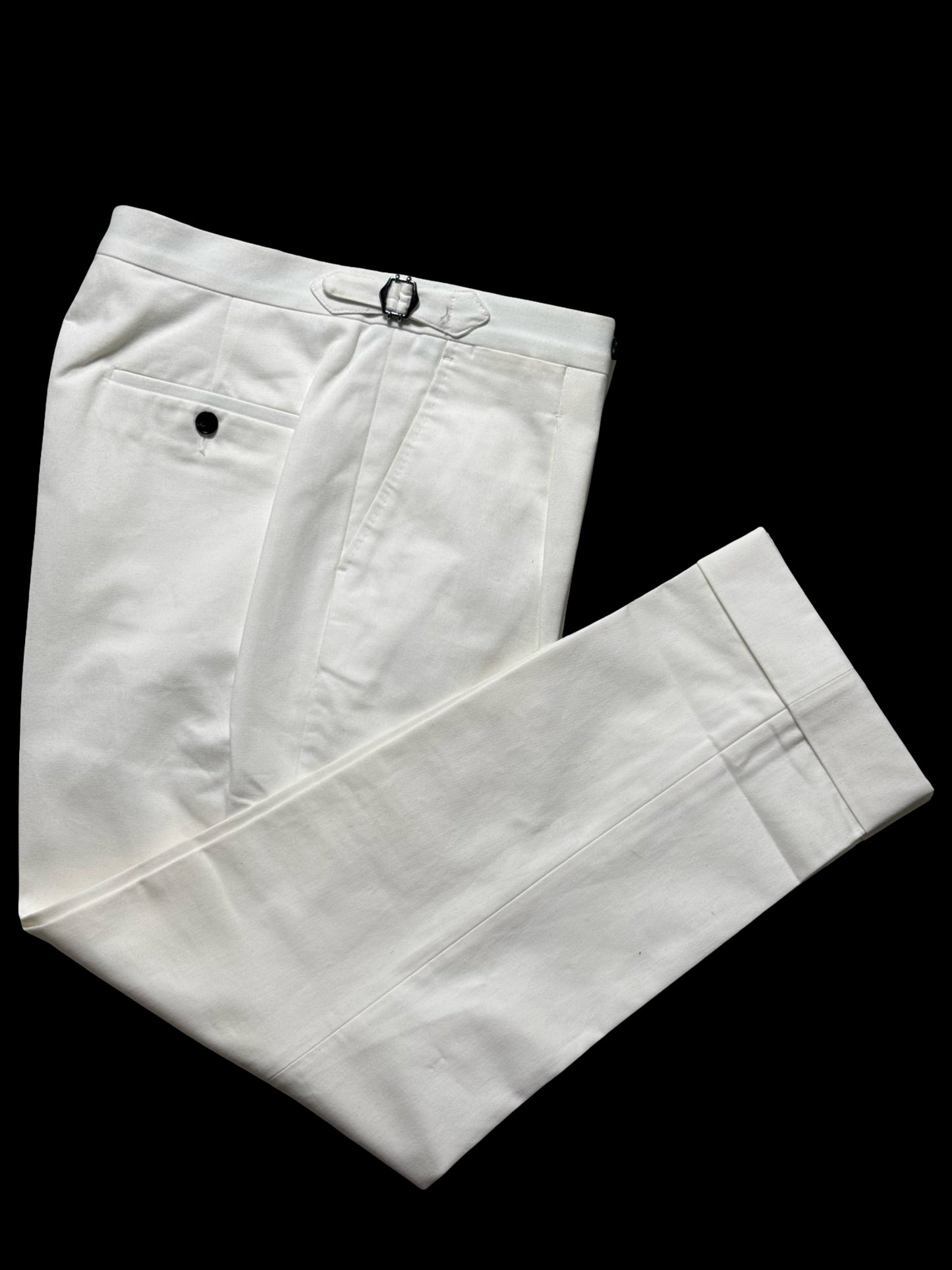 Men’s Natalino White Brushed Cotton Pleat Front Trousers W32S RRP £165