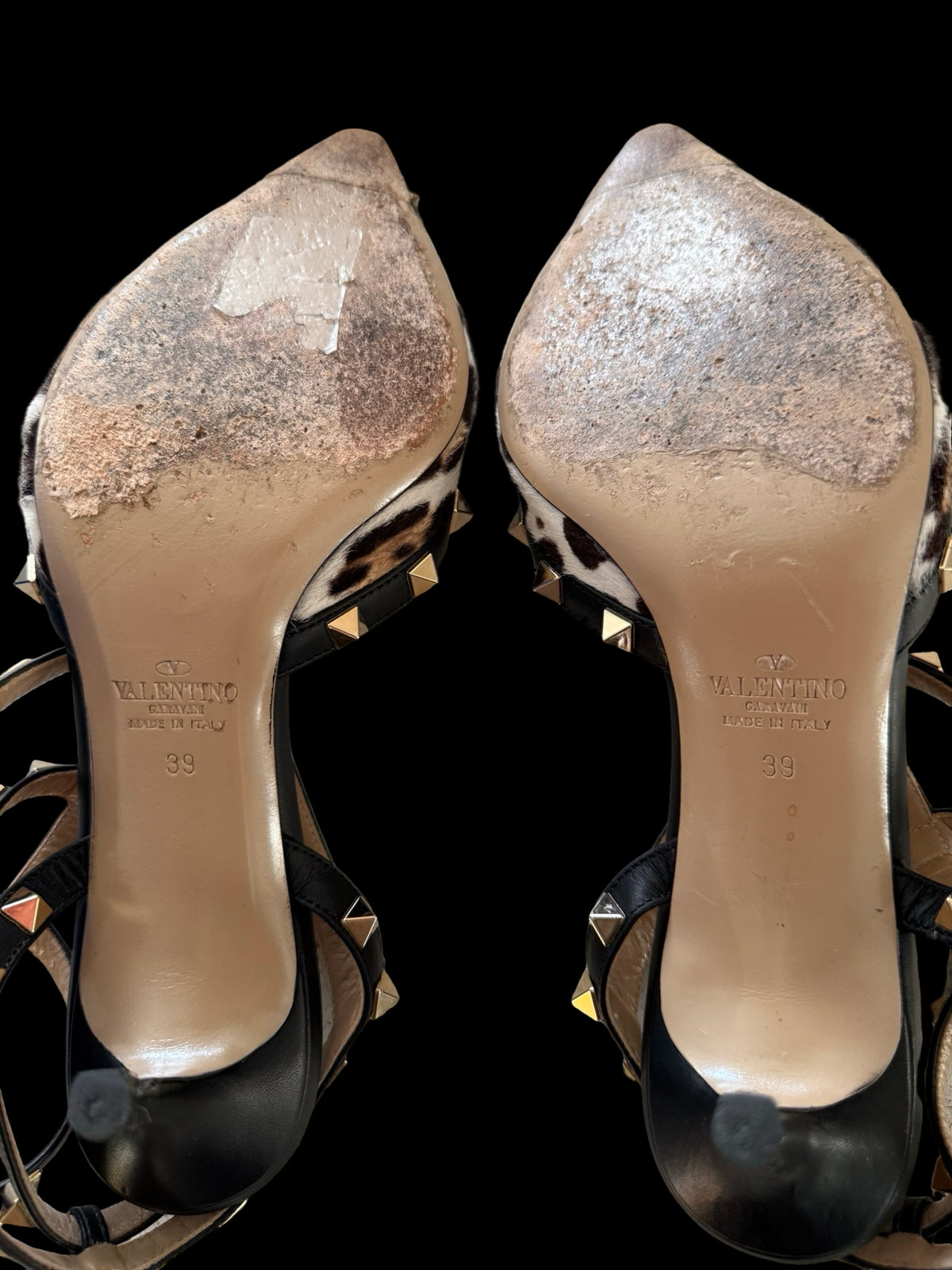 Valentino Garavani Rockstud Pony Hair Ankle Strap Heels Size EU39 UK6