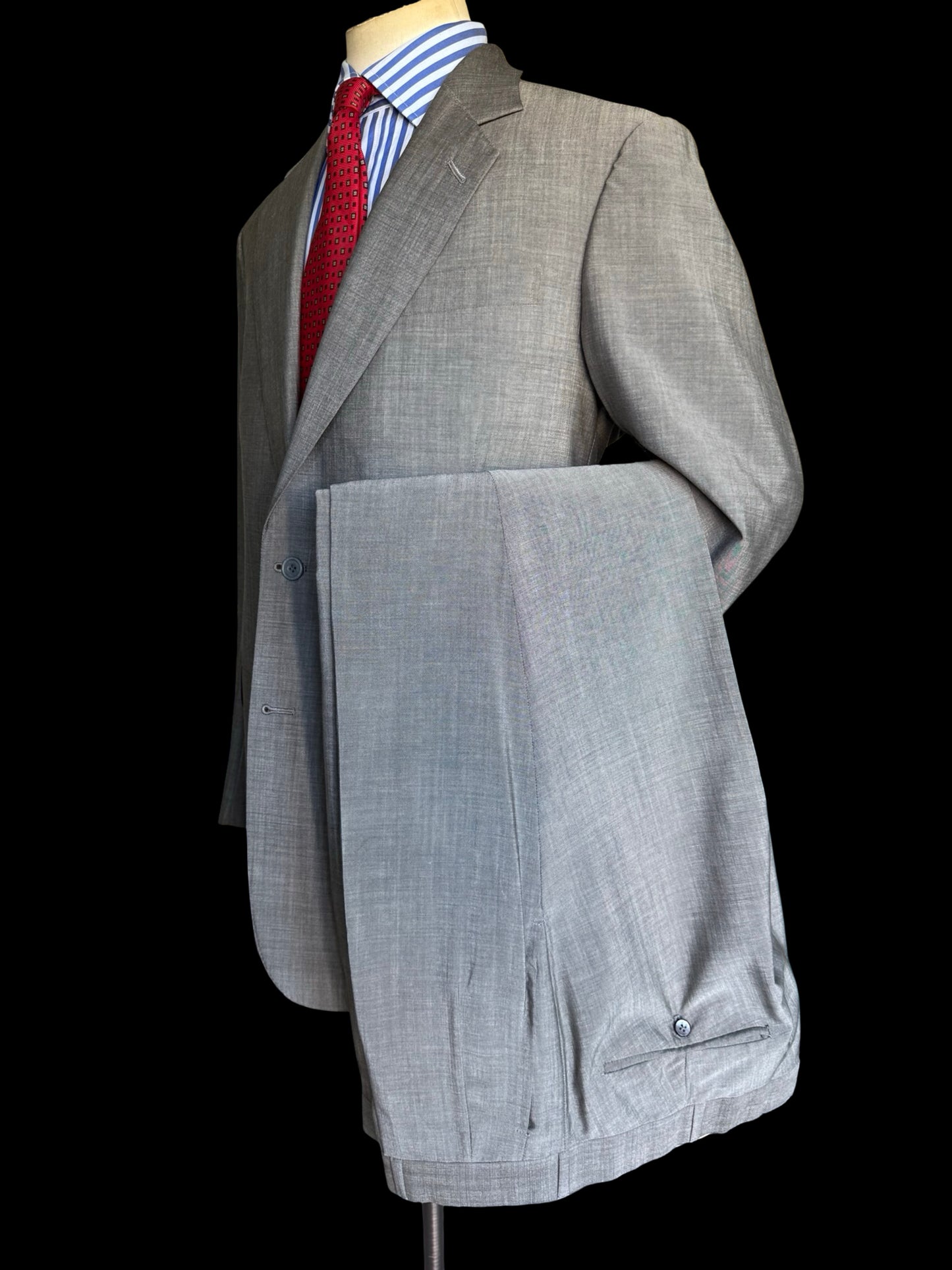 Savile Row Gieves Hawkes Sharkskin Grey Suit 42L /W38L Tropical Wool Full Canvas