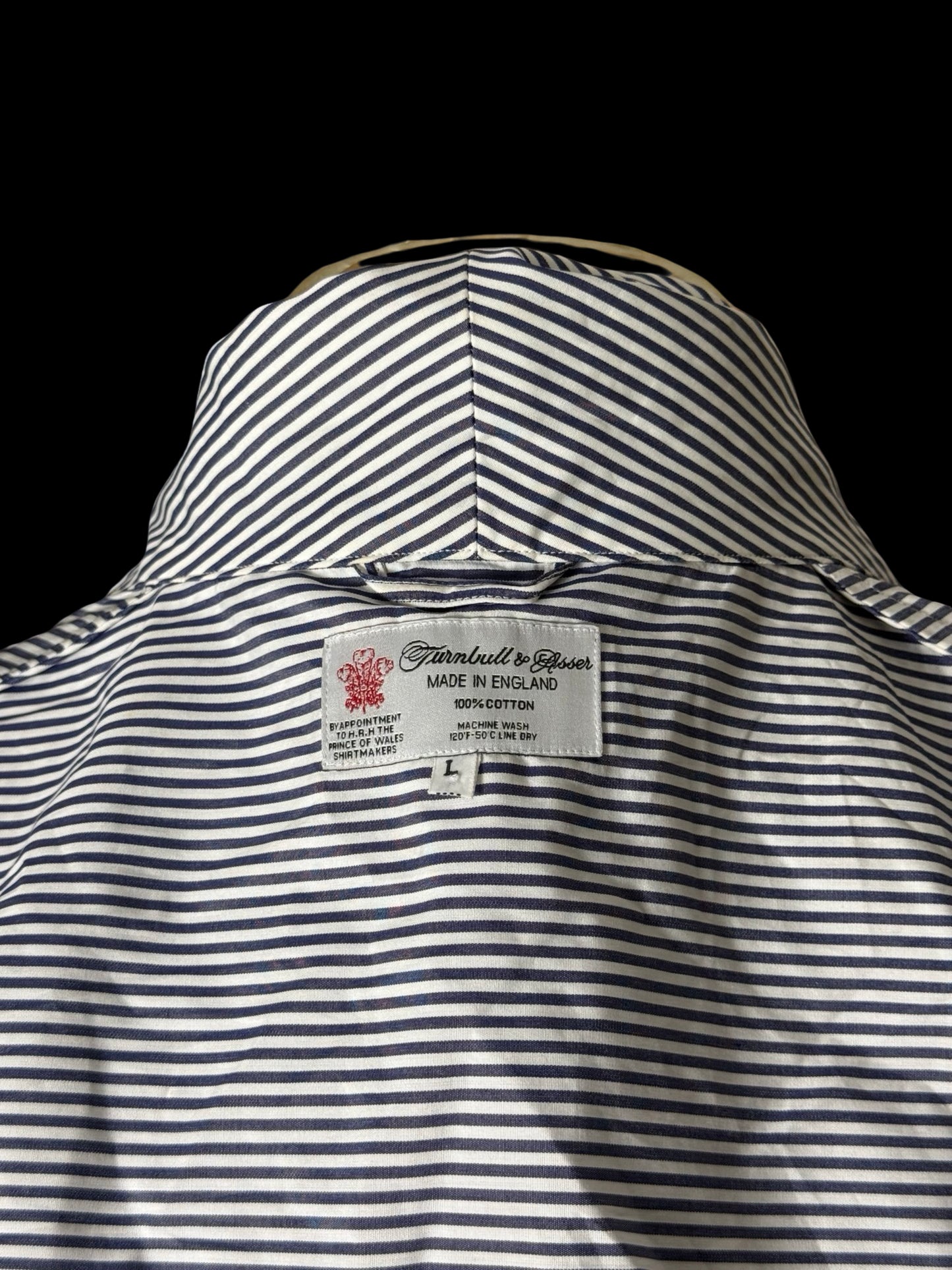 Turnbull & Asser Dressing Gown Size L Navy & White Poplin Cotton RRP £350