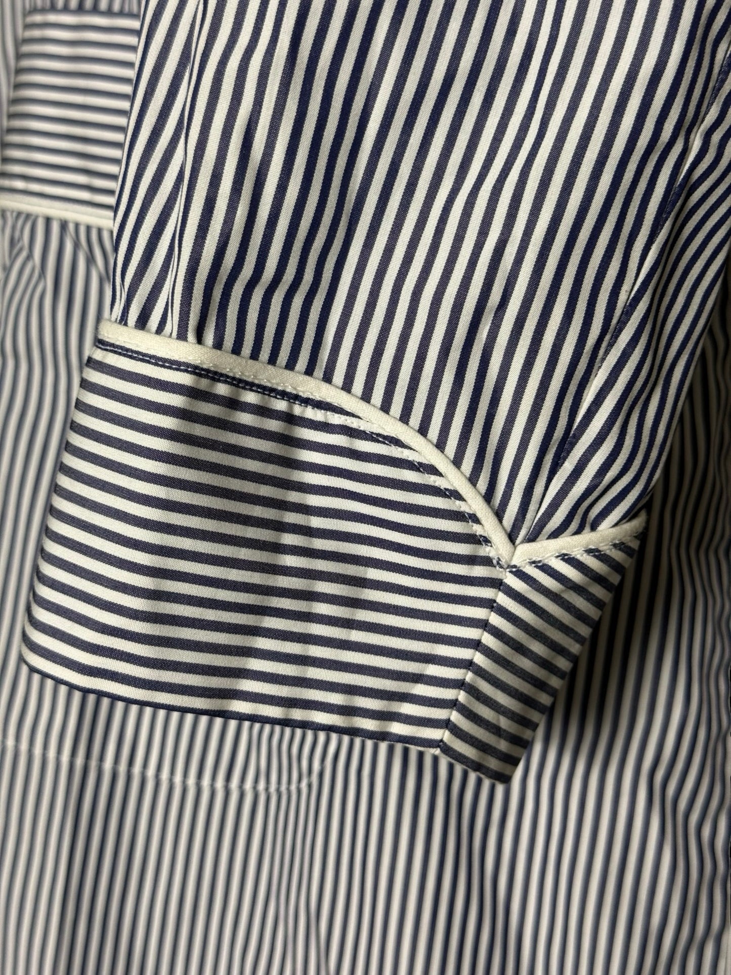 Turnbull & Asser Dressing Gown Size L Navy & White Poplin Cotton RRP £350