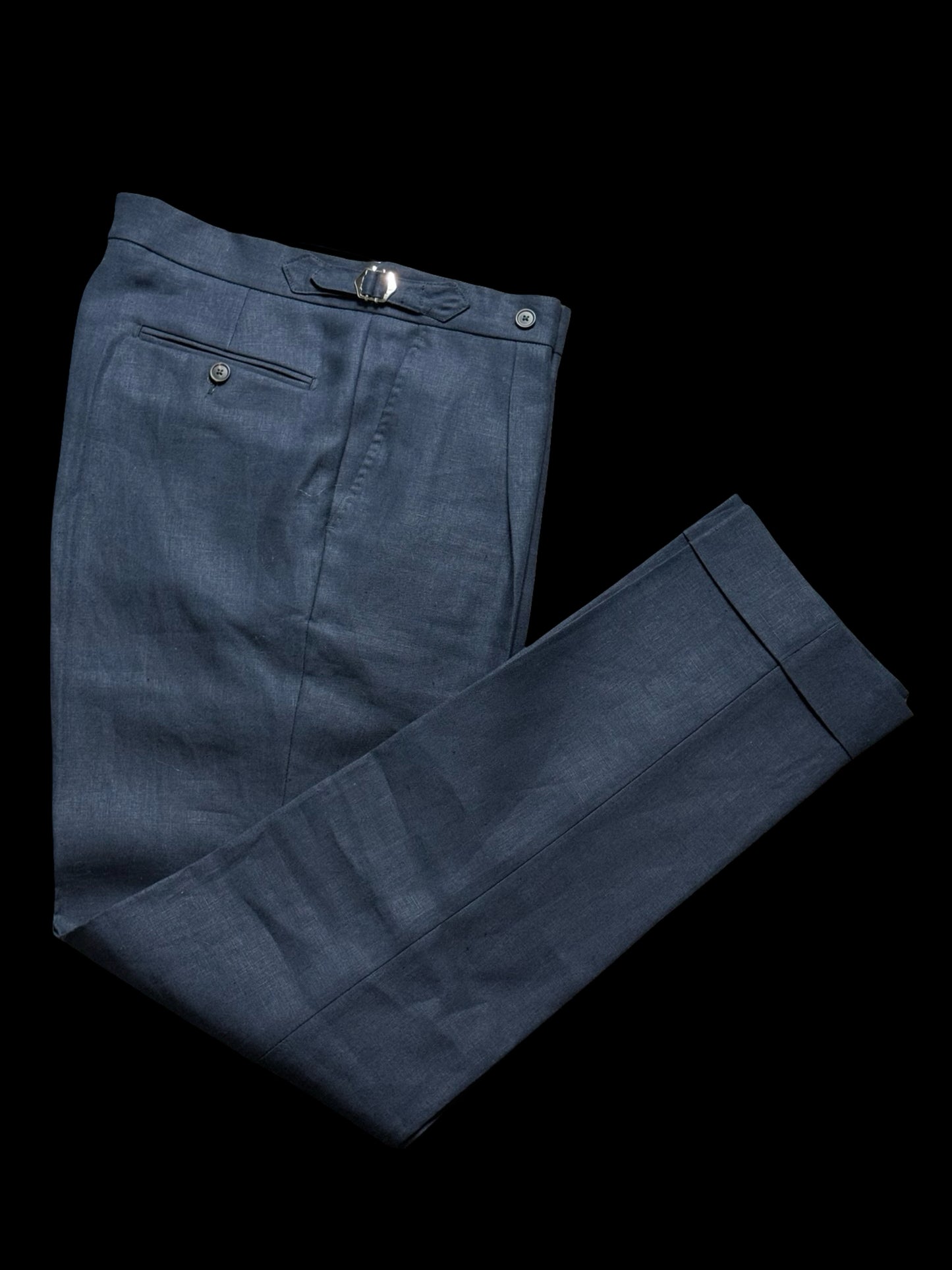 Natalino Single Pleat Navy Irish Linen Trousers W30R Side Adjusters RRP £200