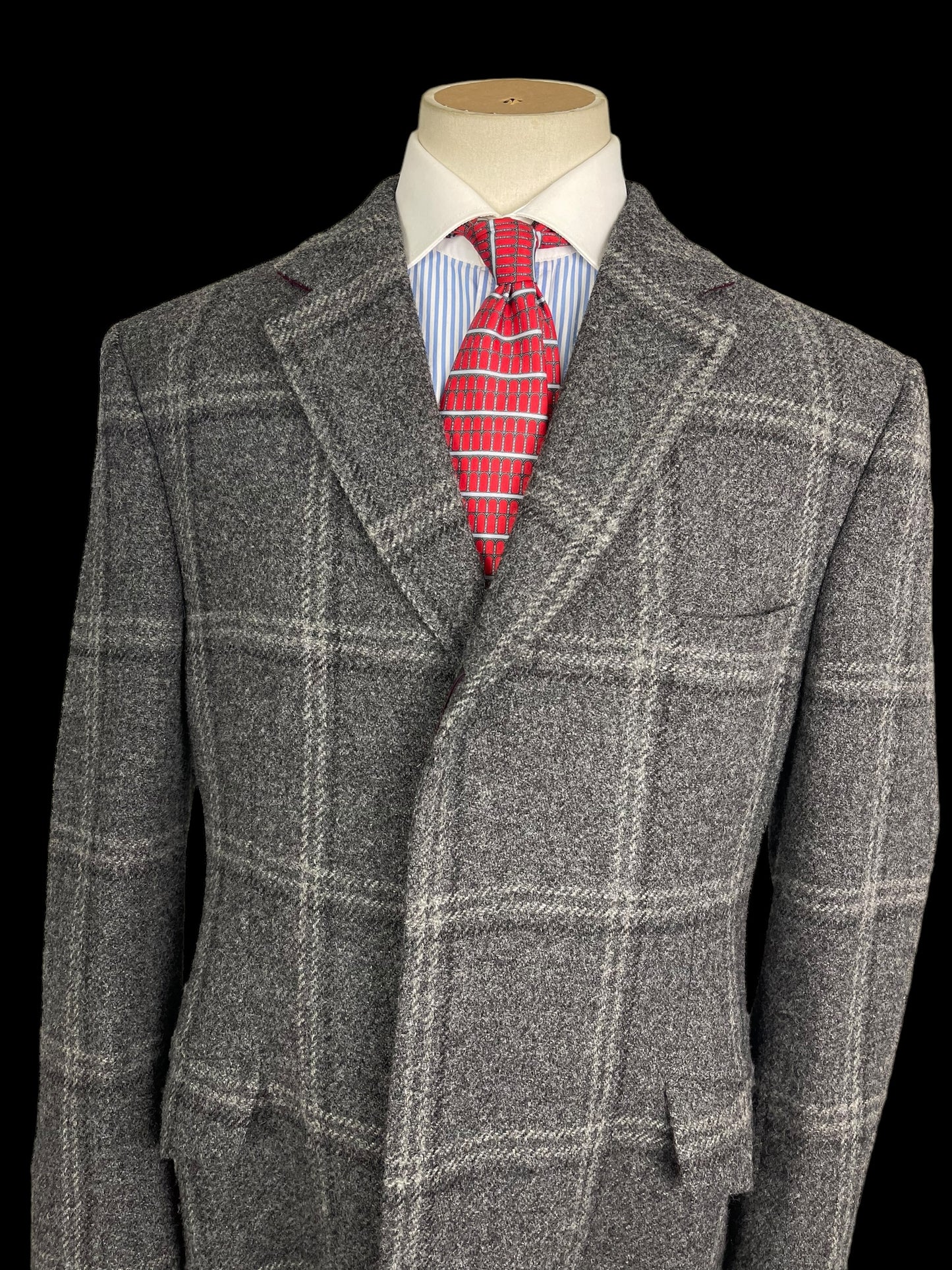 Jasper Littman Savile Row Tweed Overcoat 42R Grey Check Made To Measure