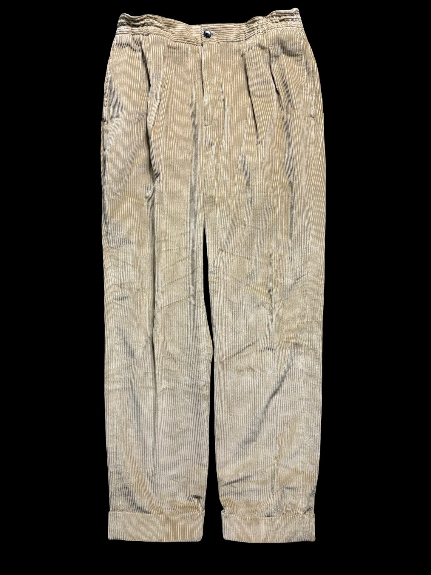 Natalino Sand Corduroy Pleat Front Trousers W32S Drawstring Elasticated Waist