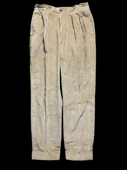 Natalino Sand Corduroy Pleat Front Trousers W32S Drawstring Elasticated Waist