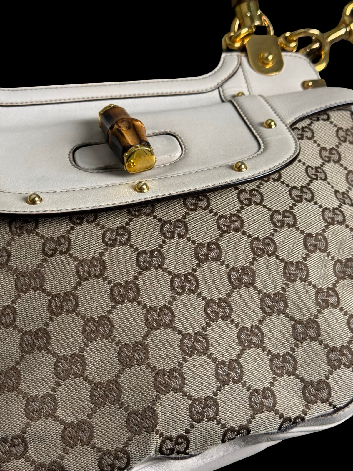 Vintage Women’s Gucci Peggy Canvas Monogram Bamboo Shoulder Bag