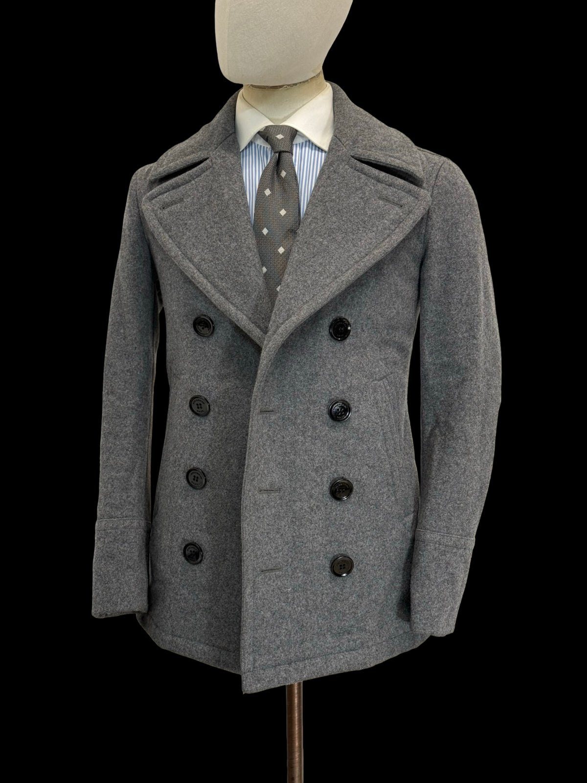 Men’s Burberry Brit Double Breasted Grey Peacoat Size XS RRP £1790