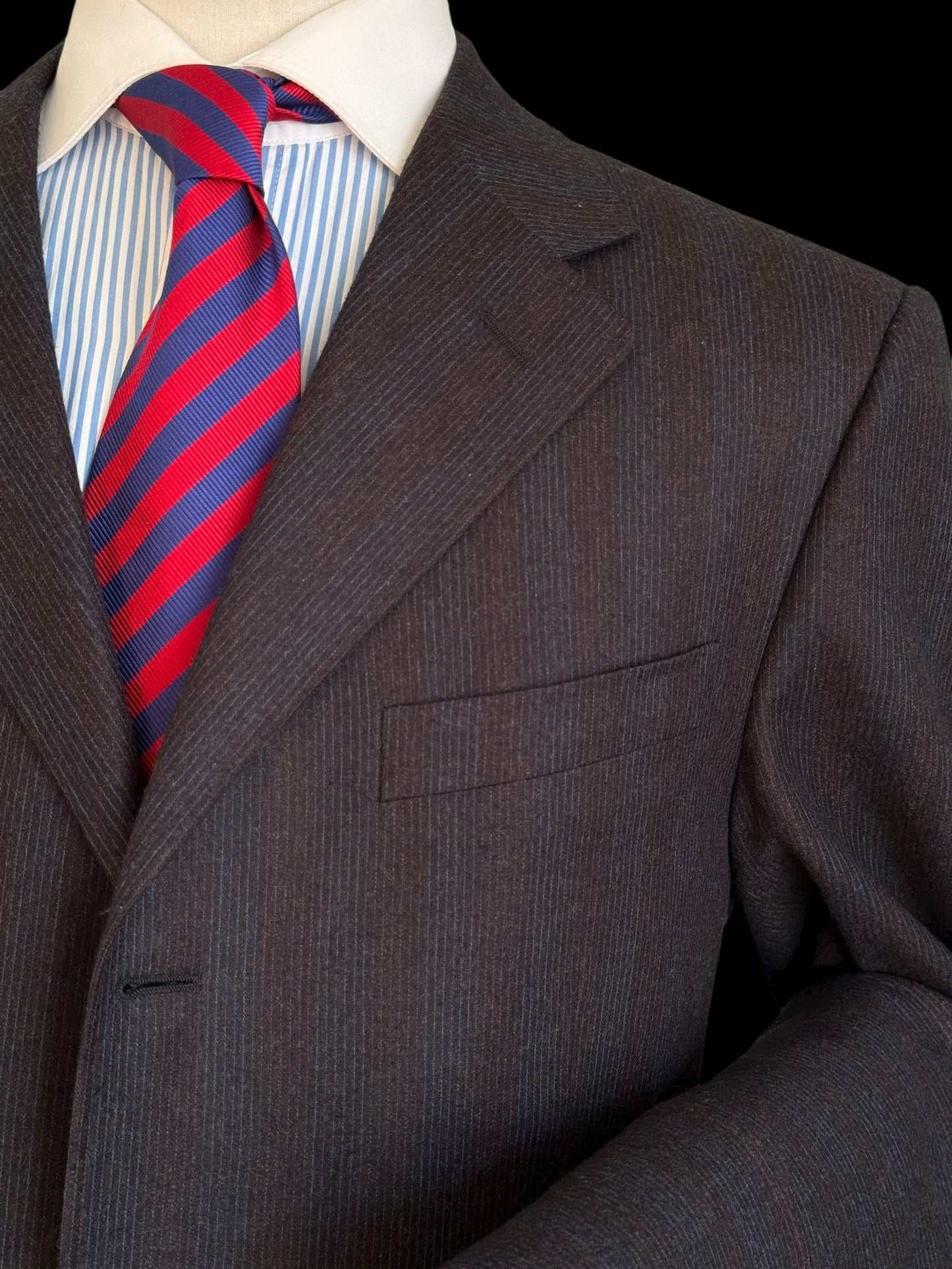Canali Striped Flannel Suit 44L / W36R Navy & Brown Super 120’s Wool Full Canvas
