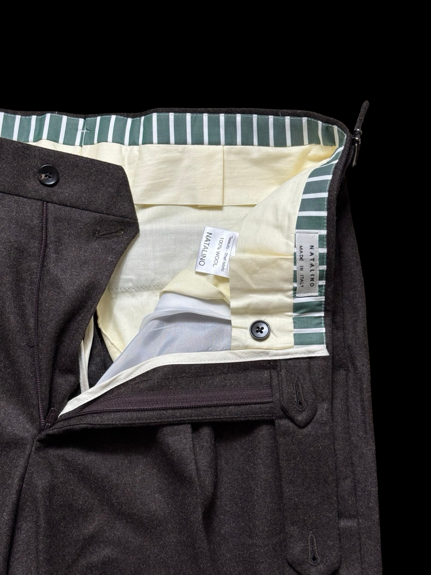 Men’s Natalino Brown Flannel Pleat Front Trousers W32S RRP £195