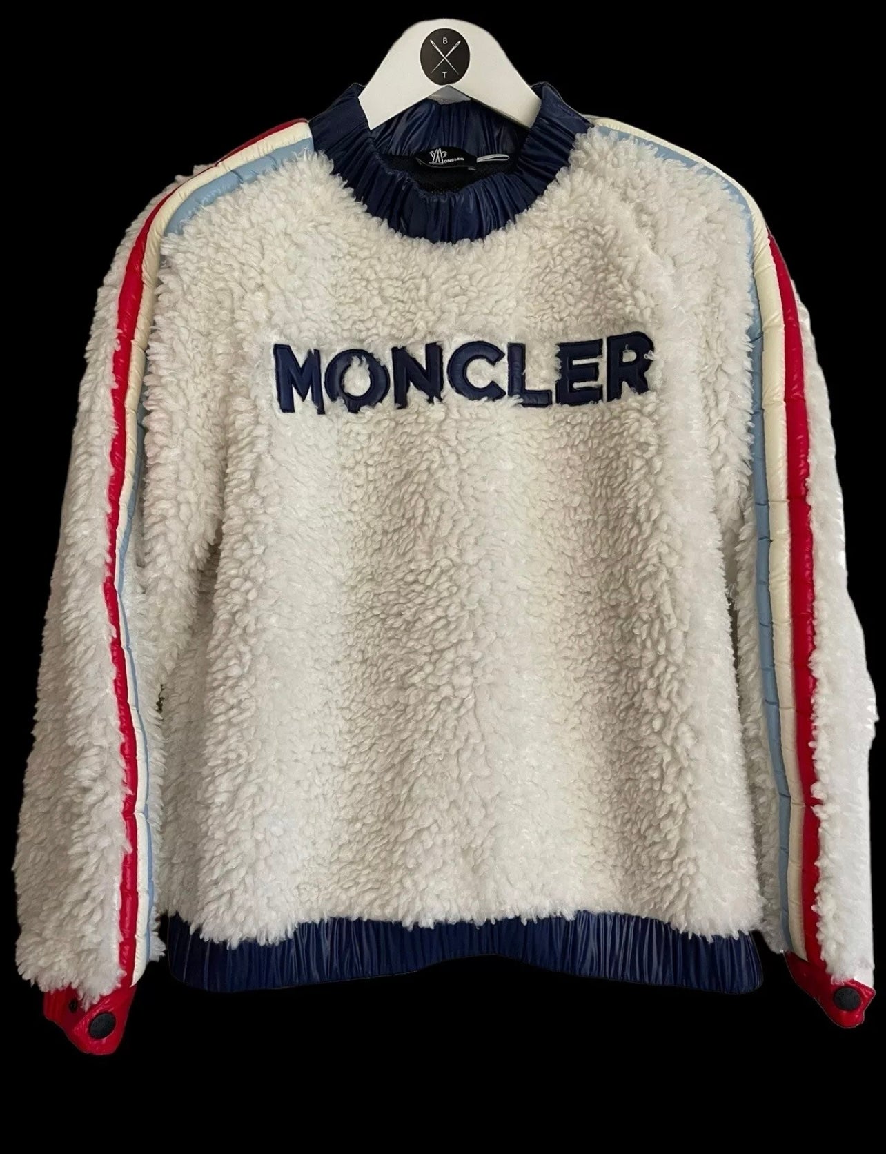 Womens Moncler Grenoble Faux Shearling Jumper Small White Fluffy Maglia Girocollo