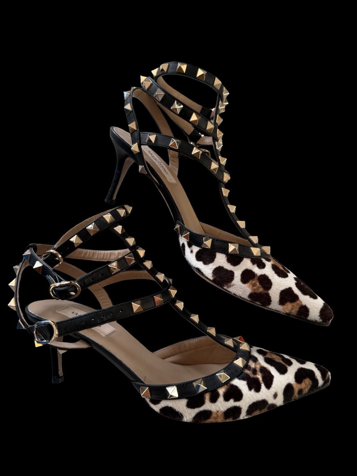 Valentino Garavani Rockstud Pony Hair Ankle Strap Heels Size EU39 UK6