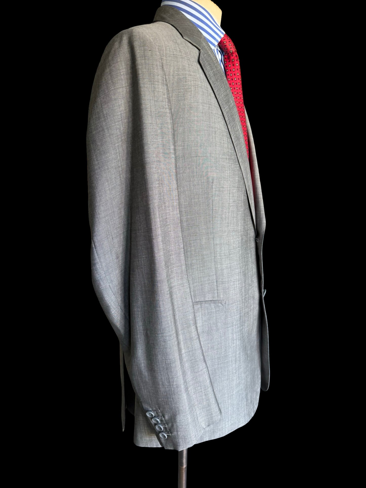 Savile Row Gieves Hawkes Sharkskin Grey Suit 42L /W38L Tropical Wool Full Canvas