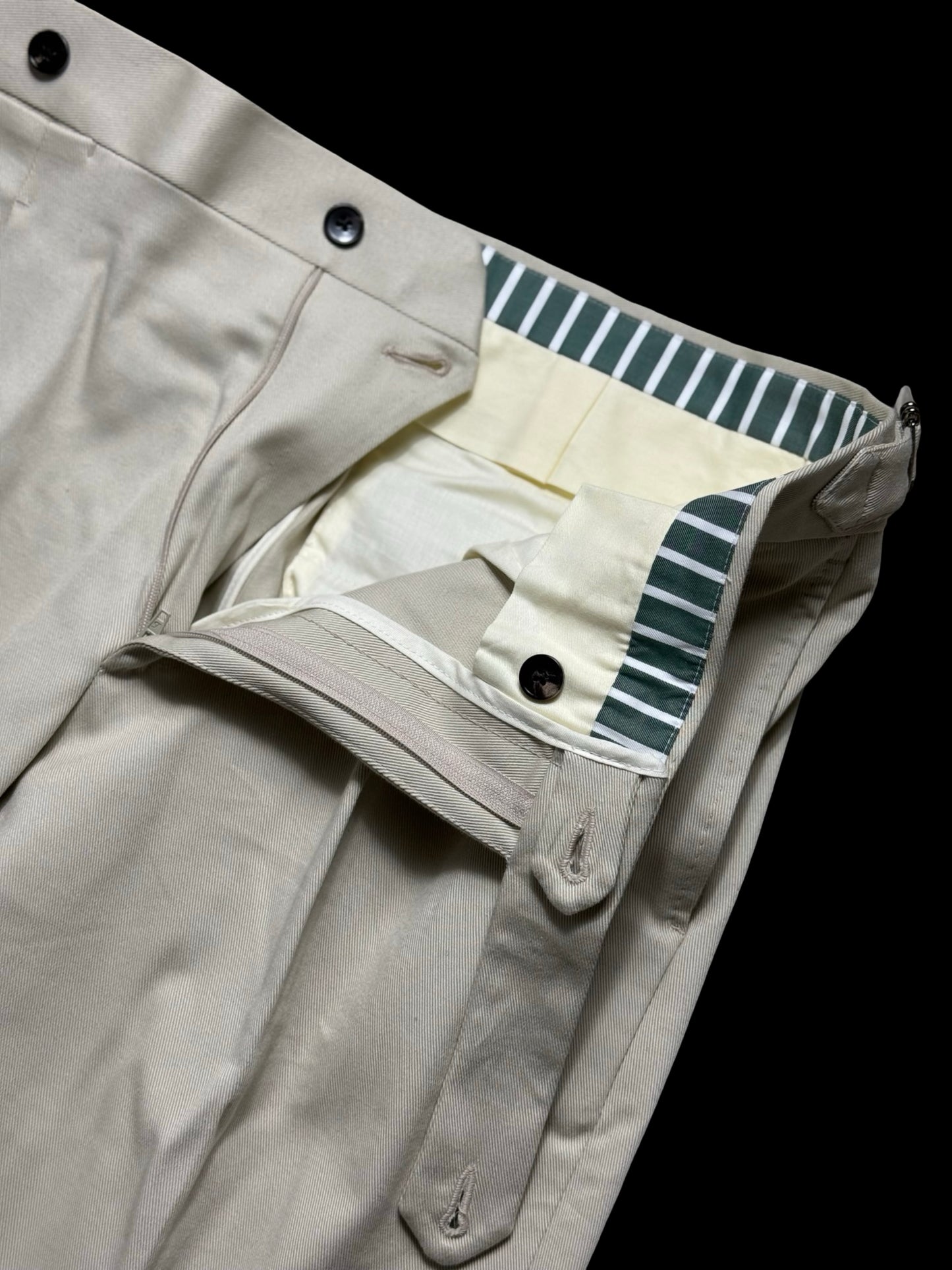 Natalino Cream Cotton Drill Pleat Front Trousers W32S RRP £165