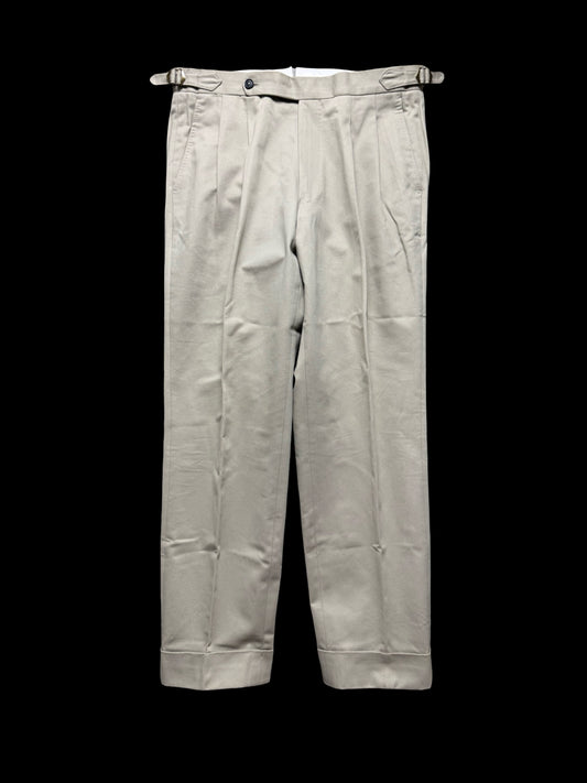 Natalino Beige Cotton Drill Pleat Front Trousers W32S RRP £165