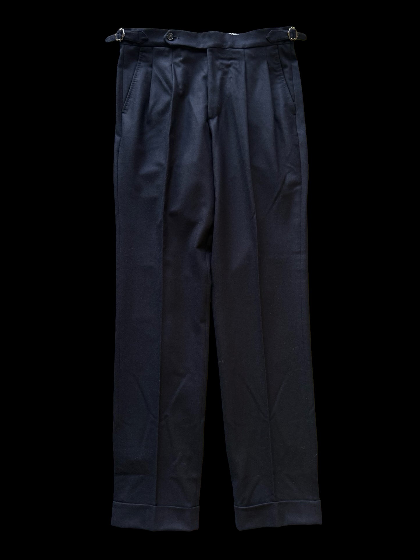 Natalino Navy Blue Flannel Pleat Front Trousers 32x33” RRP £195