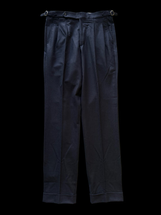 Natalino Navy Blue Flannel Pleat Front Trousers 32x33” RRP £195