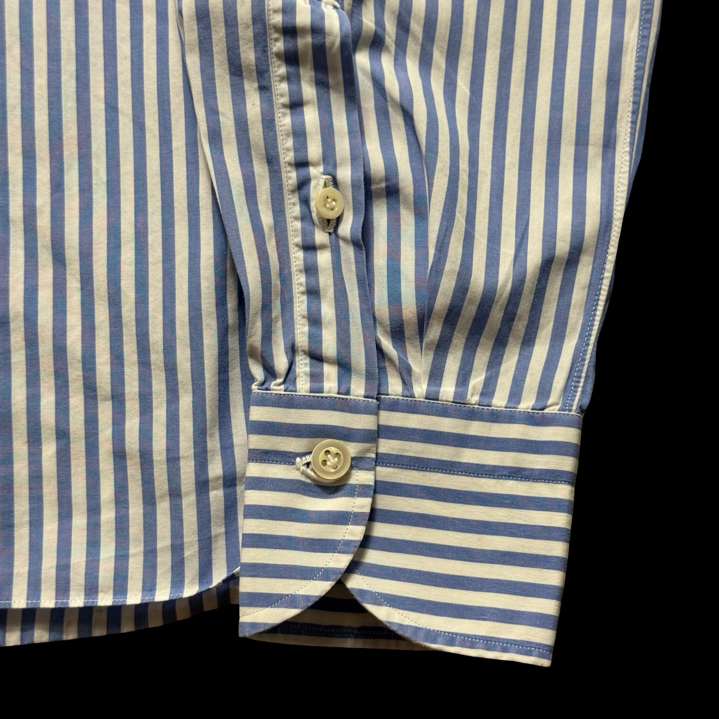 Anglo Italian Striped Button Down Shirt Size 15.5” Light Blue & White Hand Made