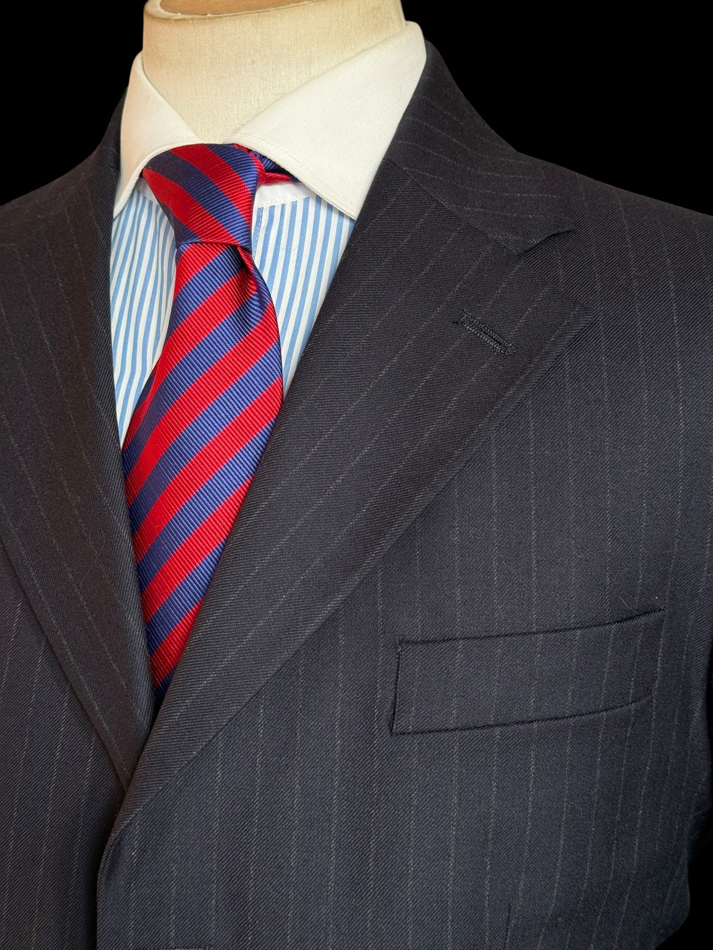 Pakeman Catto Carter Navy Chalk Stripe Suit 40L / W34” Pure Wool RRP £375