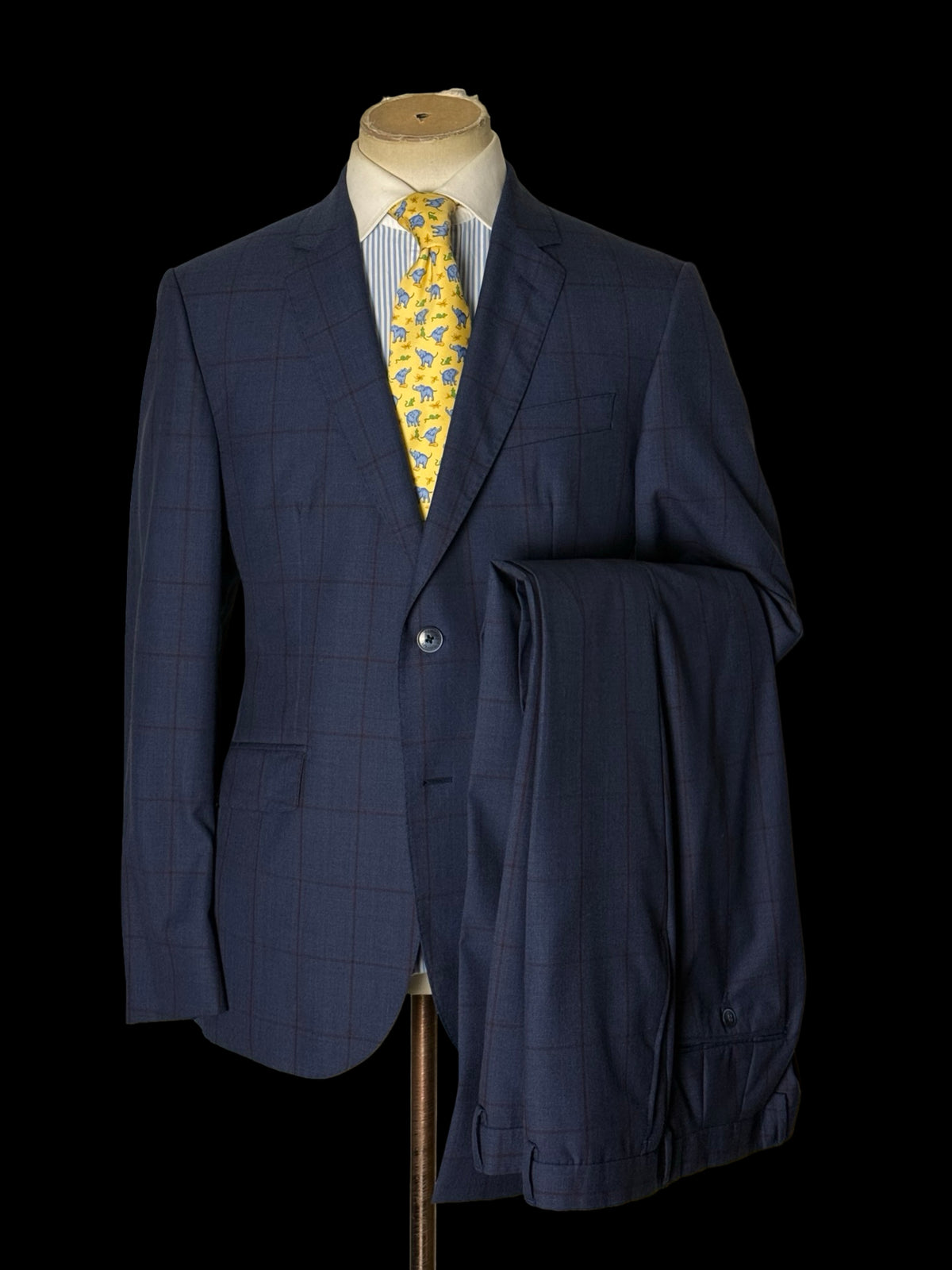Men’s Hackett London Blue / Red Windowpane Check Suit 42R / W36R
