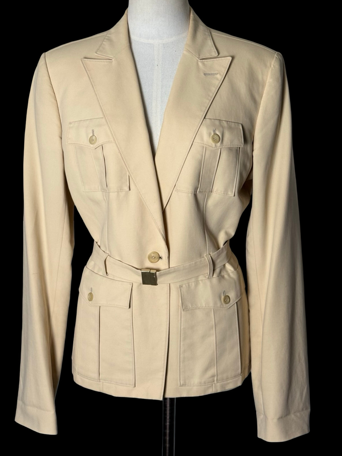 Vintage Women’s Gucci Tom Ford Era Cream Safari Jacket Belted IT46 UK14 Rare