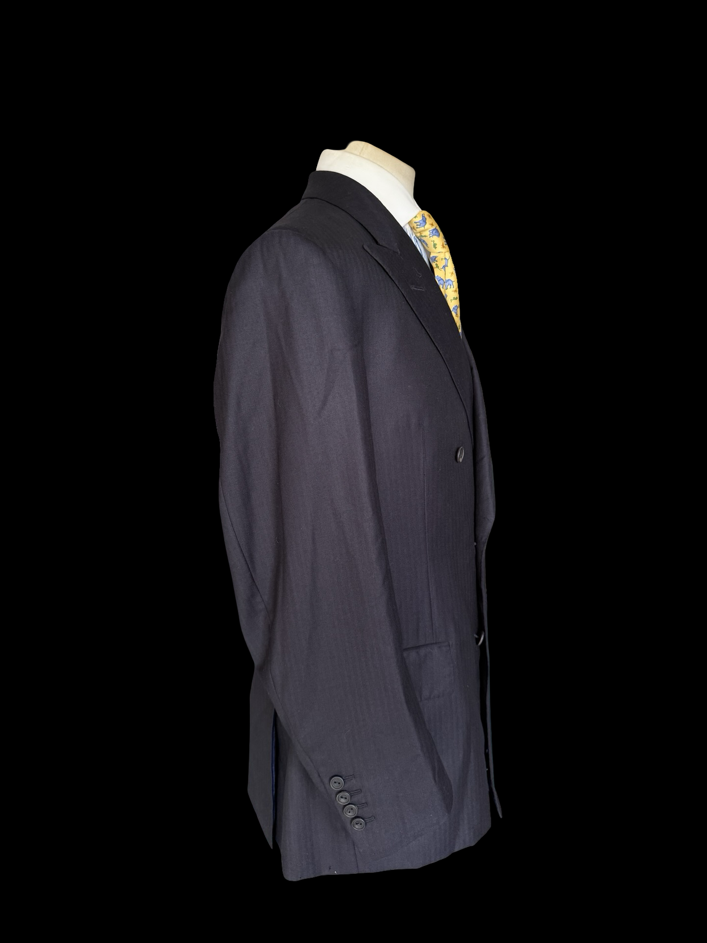 Bespoke Kent & Haste Savile Row Double Breasted Navy Herringbone Blazer 43R Pure Silk Lining