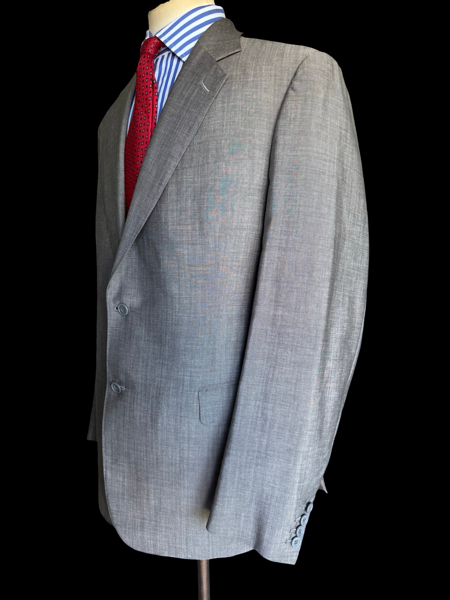 Savile Row Gieves Hawkes Sharkskin Grey Suit 42L /W38L Tropical Wool Full Canvas